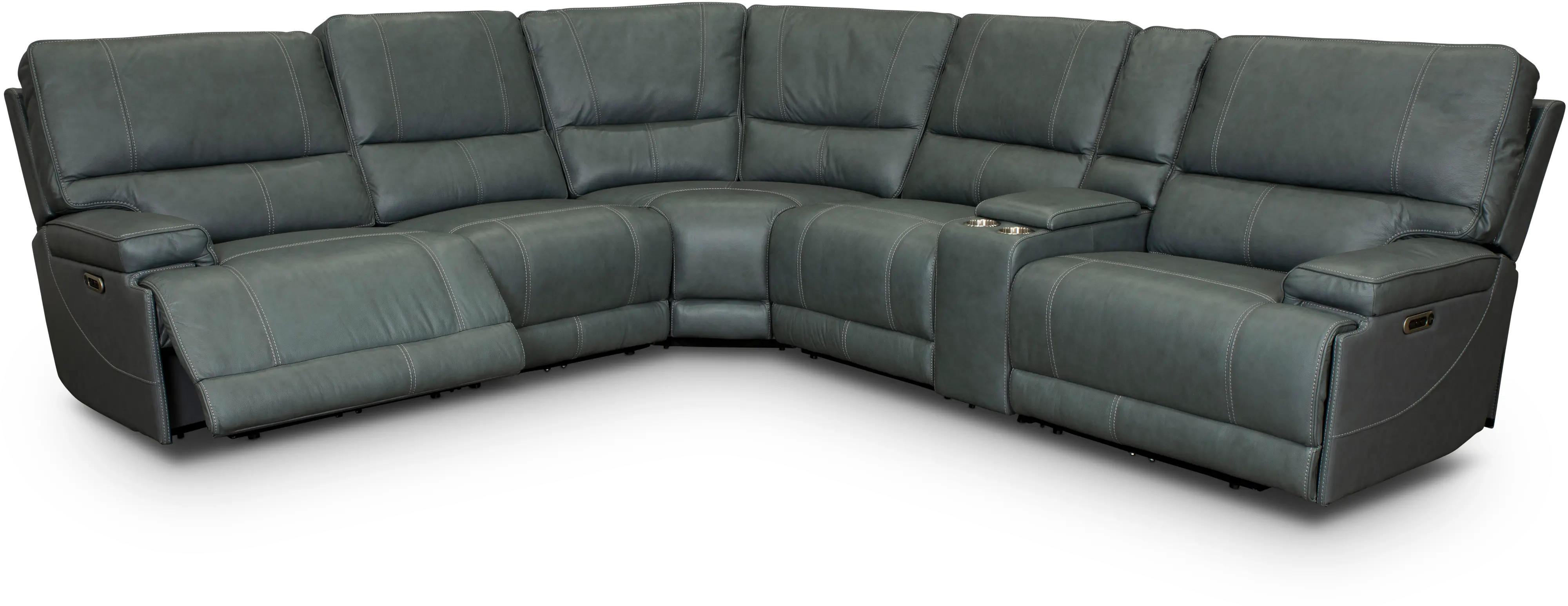 Washington Azure Blue 6 Piece Leather Power Reclining Sectional-4