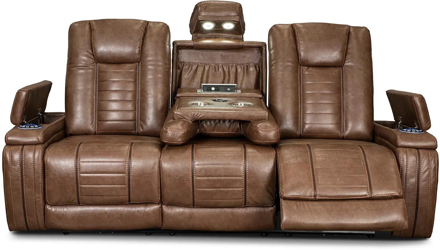 Megan Umber Brown Power Reclining Sofa with Drop Down Console-4