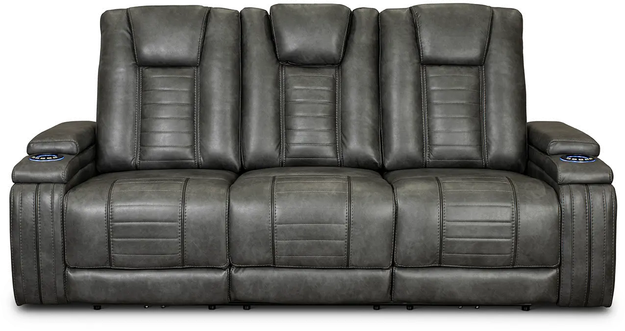 Megan Tinsmith Gray Power Reclining Sofa with Drop Down Console-1