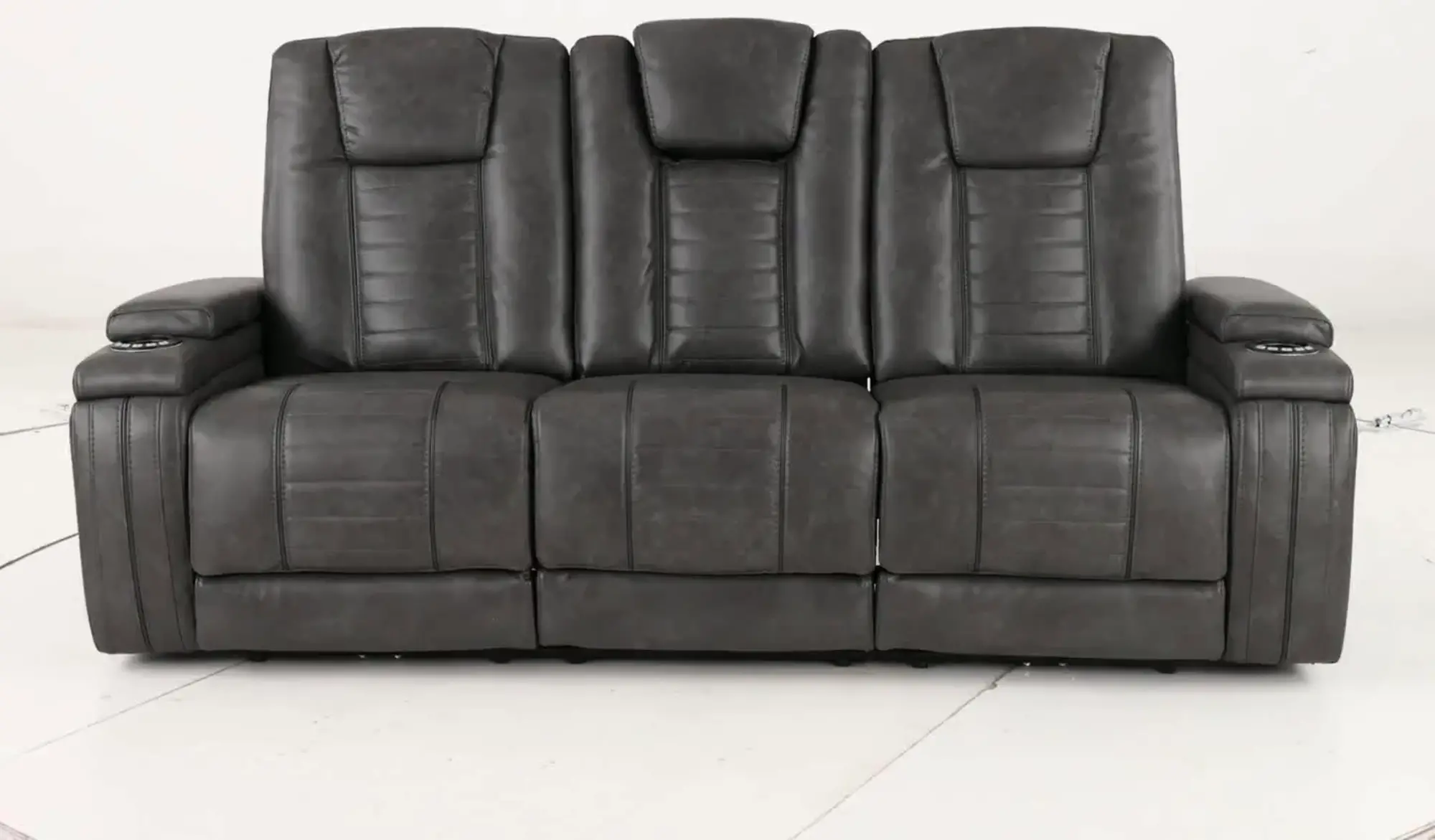 Megan Tinsmith Gray Power Reclining Sofa with Drop Down Console