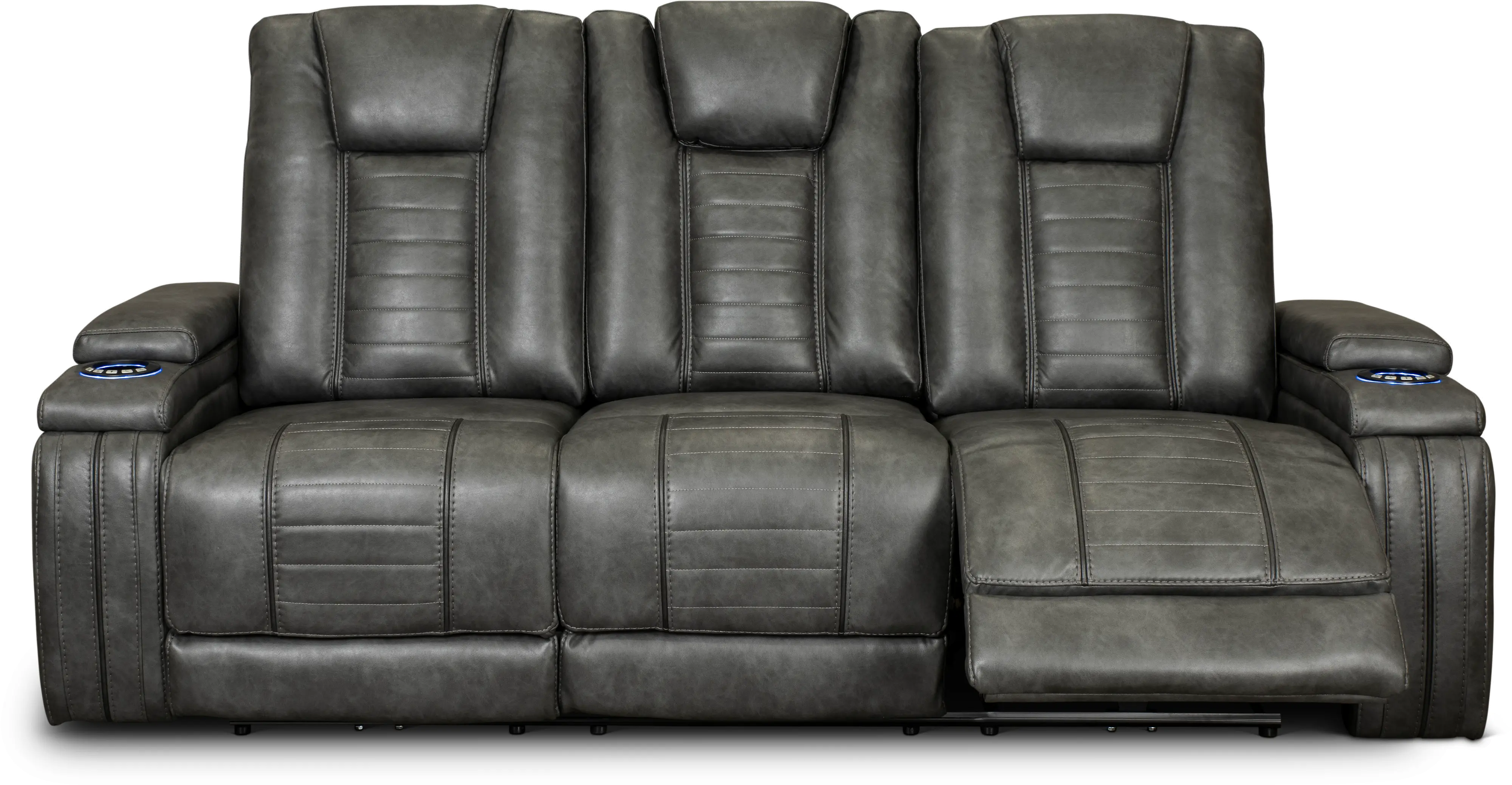 Megan Tinsmith Gray Power Reclining Sofa with Drop Down Console-3