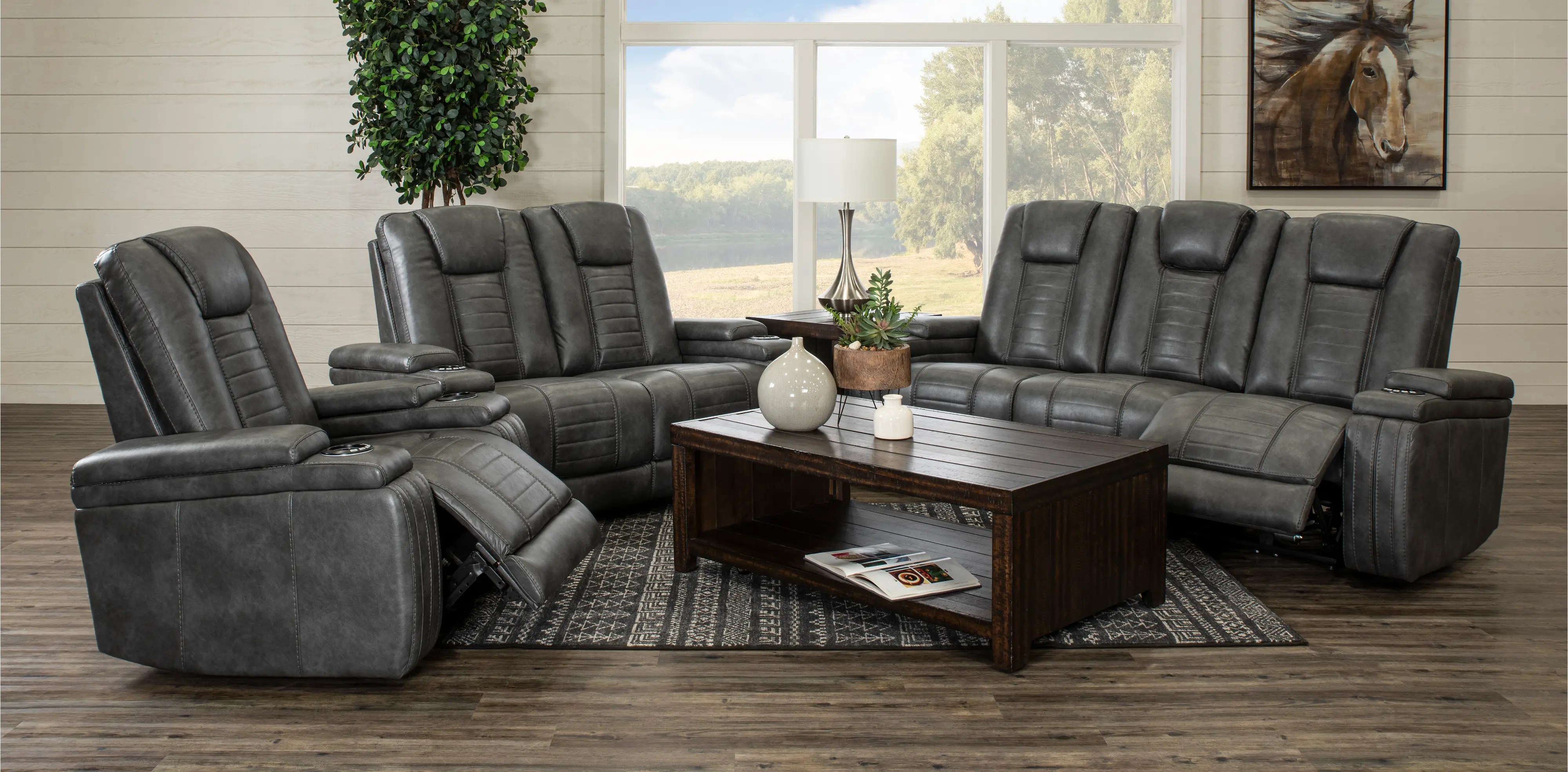 Megan Tinsmith Gray Power Reclining Sofa with Drop Down Console-2