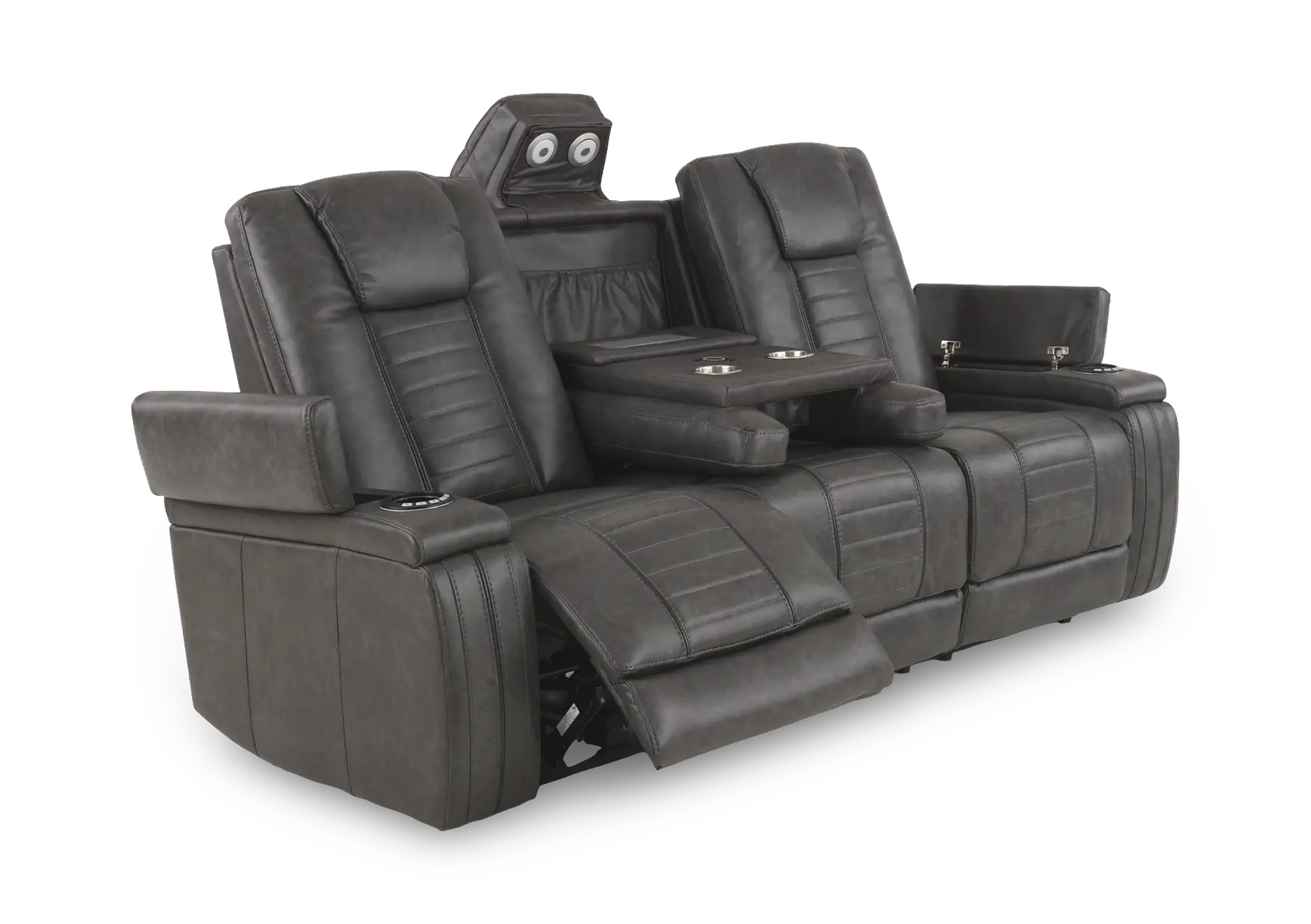 Megan Tinsmith Gray Power Reclining Sofa with Drop Down Console