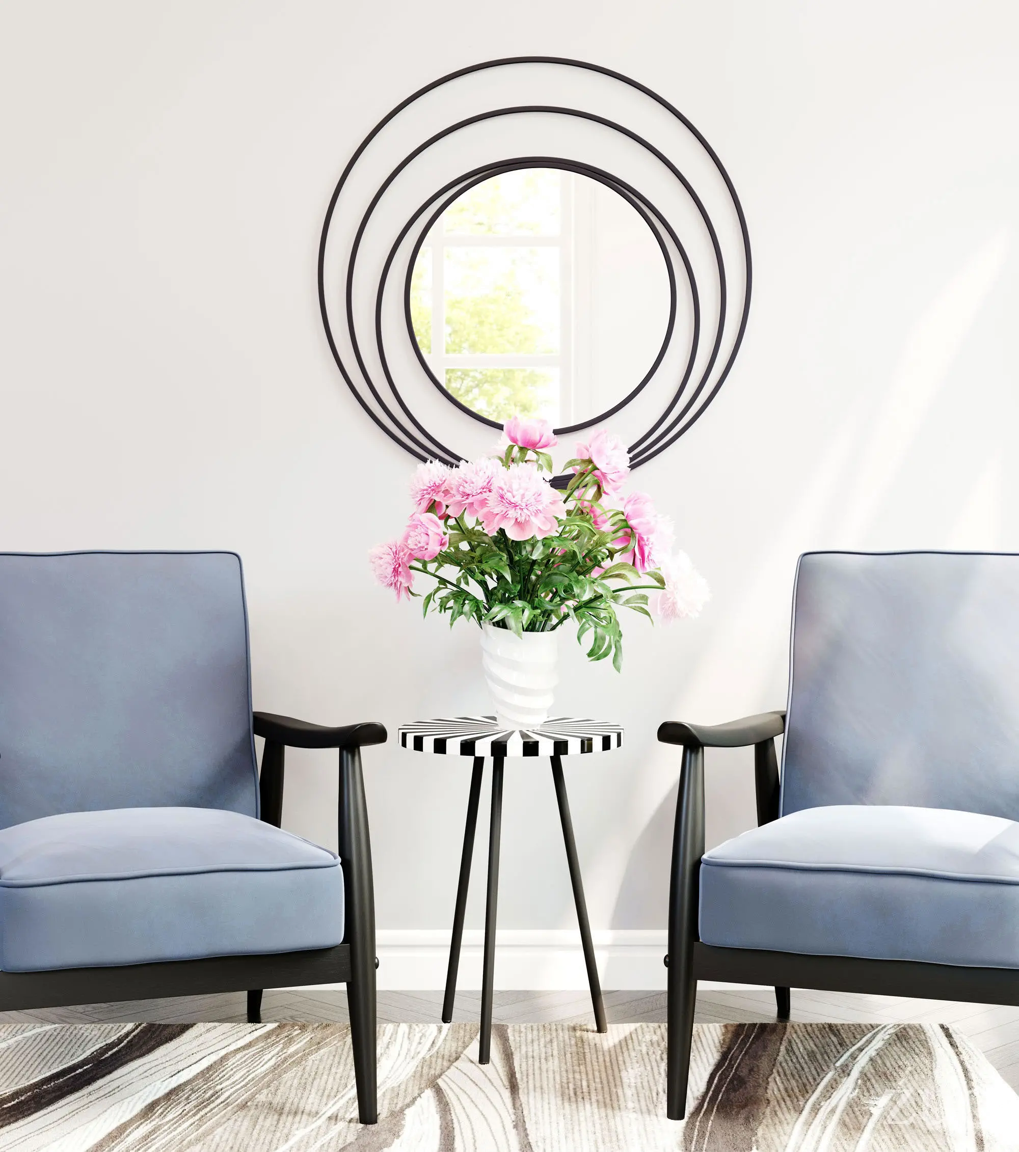 Luna Industrial Round Black Wall Mirror-2