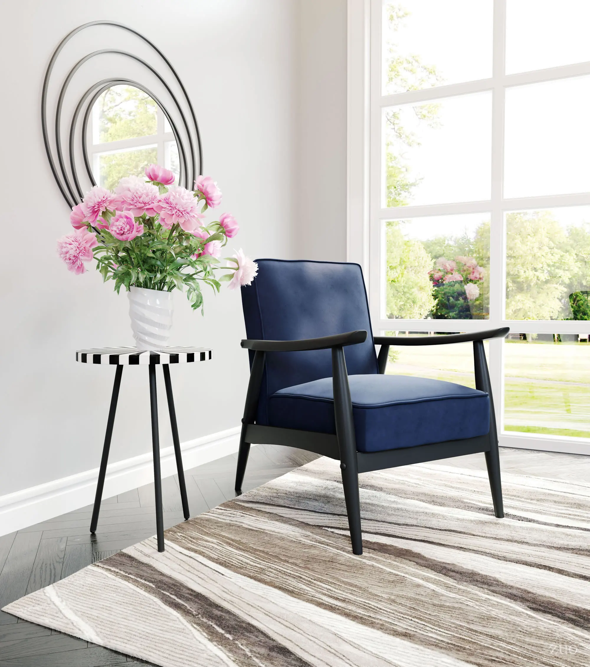 Luna Industrial Round Black Wall Mirror-3