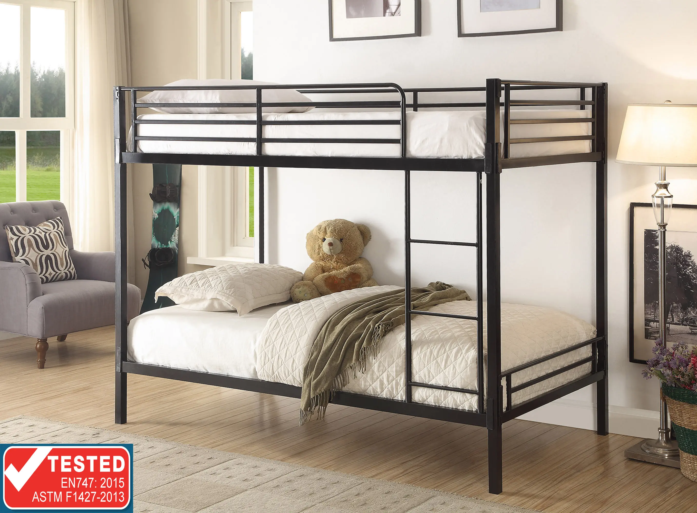 Black Metal Twin-over-Twin Bunk Bed - Boltzero-3
