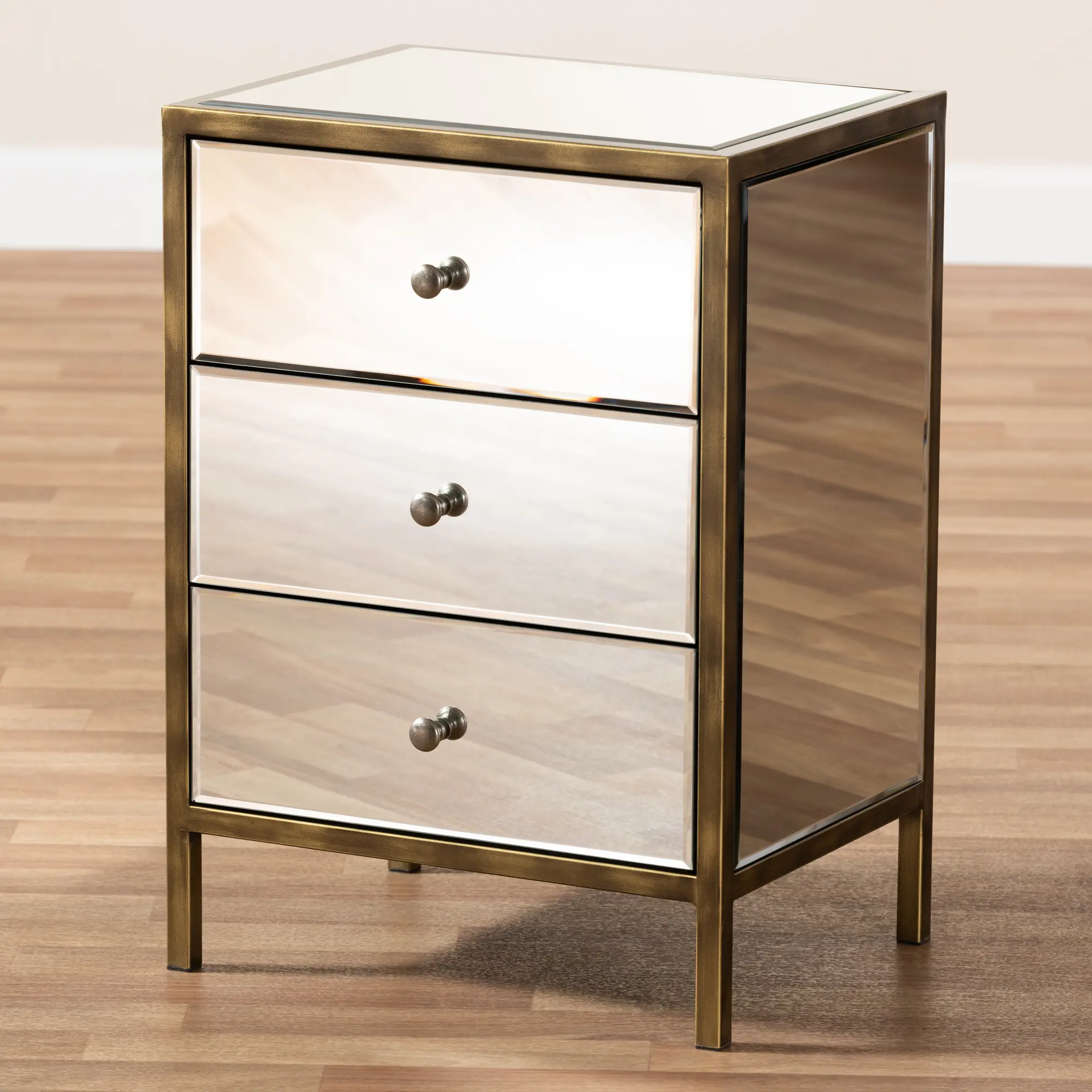 150-9055-RCW Contemporary Mirrored and Brass Nightstand - Dreda-3