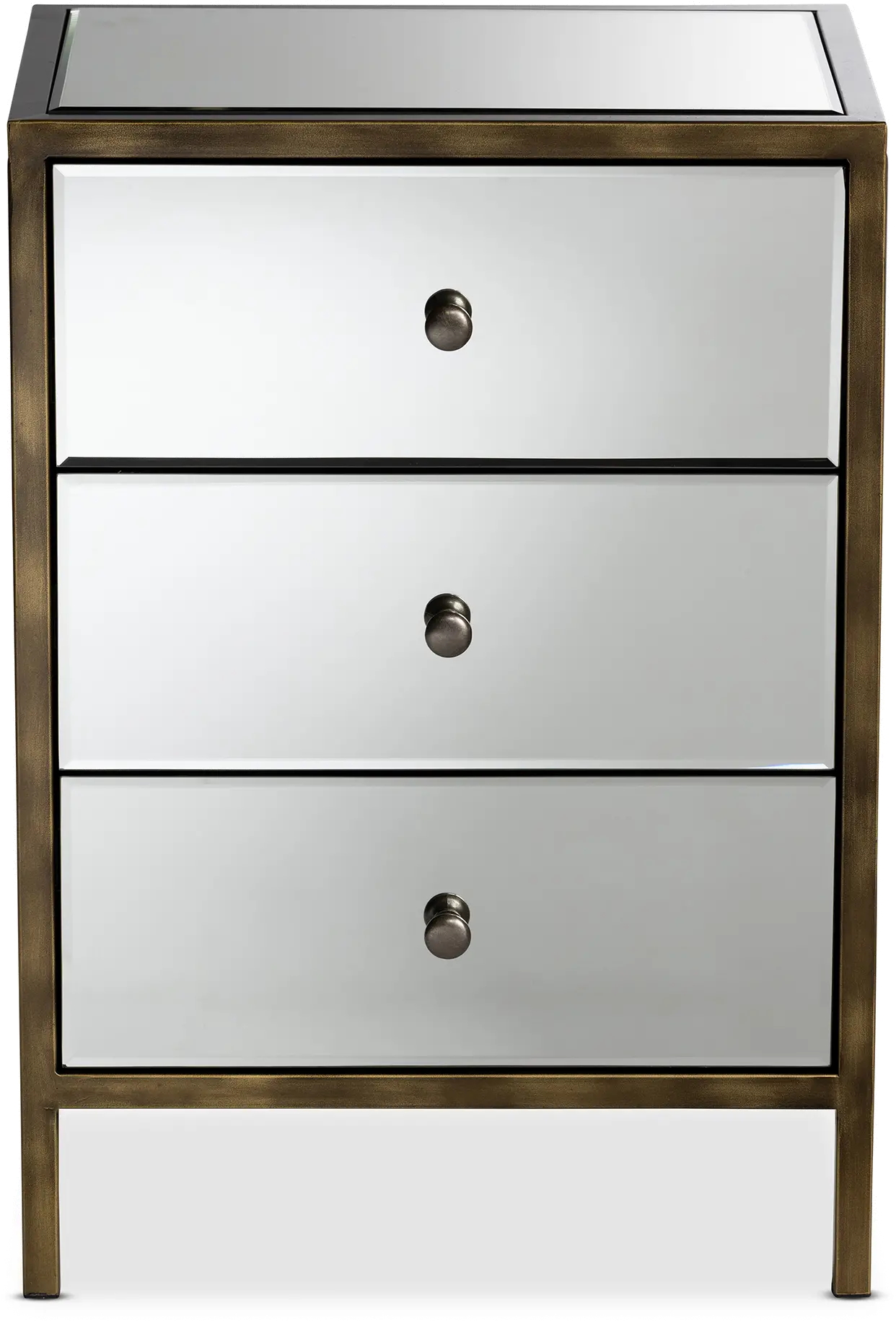 150-9055-RCW Contemporary Mirrored and Brass Nightstand - Dreda-1