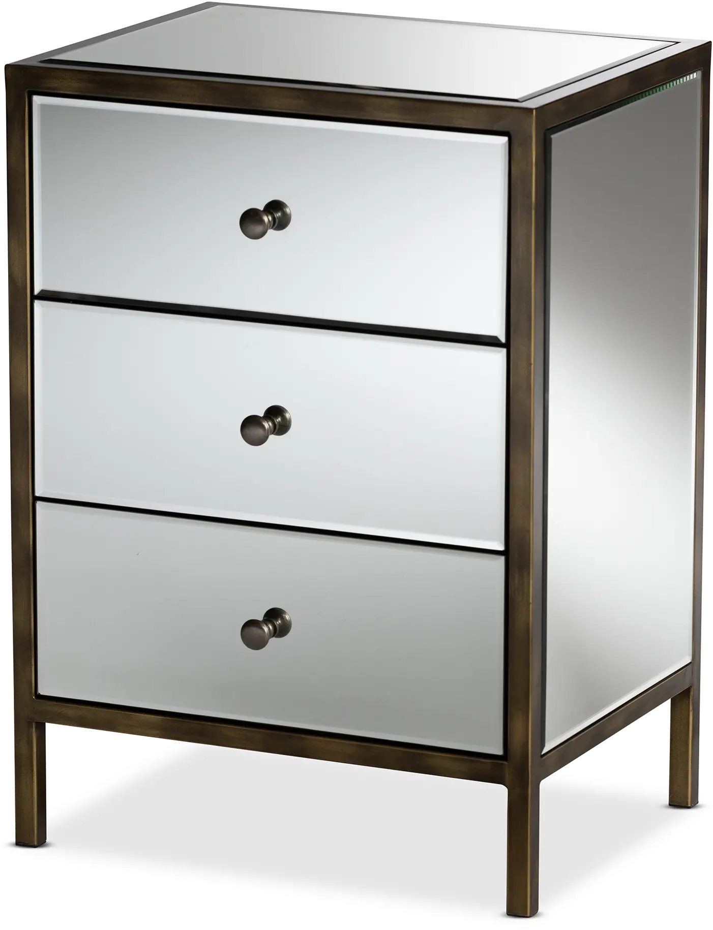150-9055-RCW Contemporary Mirrored and Brass Nightstand - Dreda-4