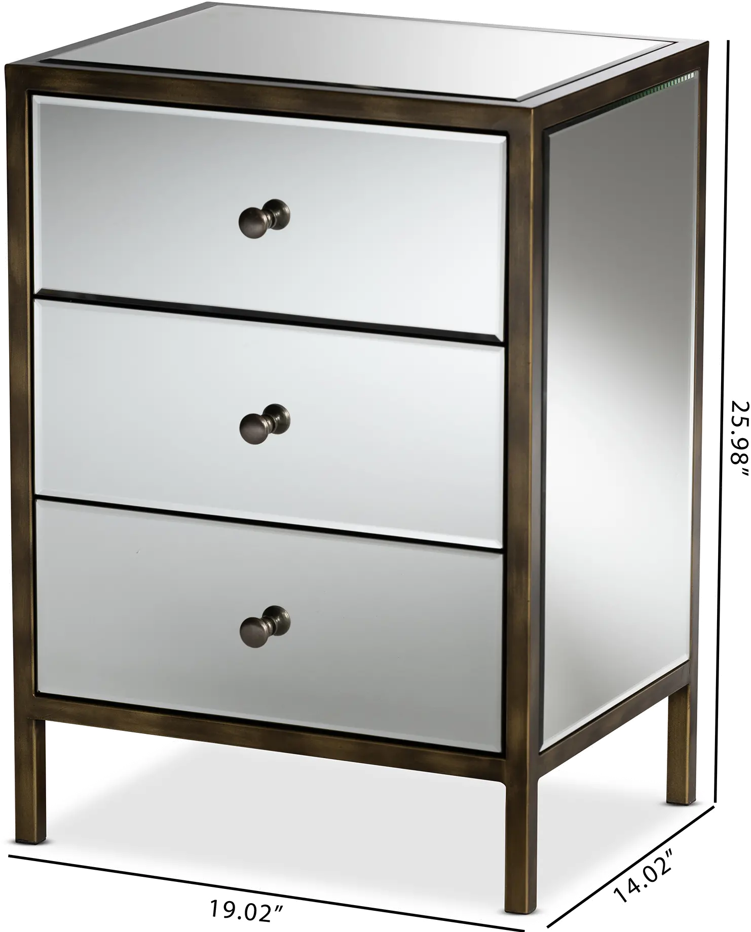 150-9055-RCW Contemporary Mirrored and Brass Nightstand - Dreda-7