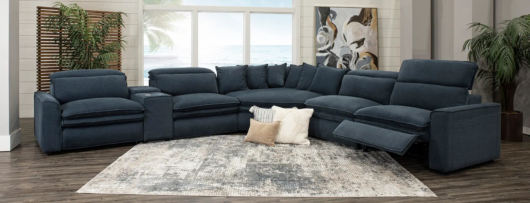 Biggie Eclipse Navy Blue Power Reclining Sectional with XL Wedge-2