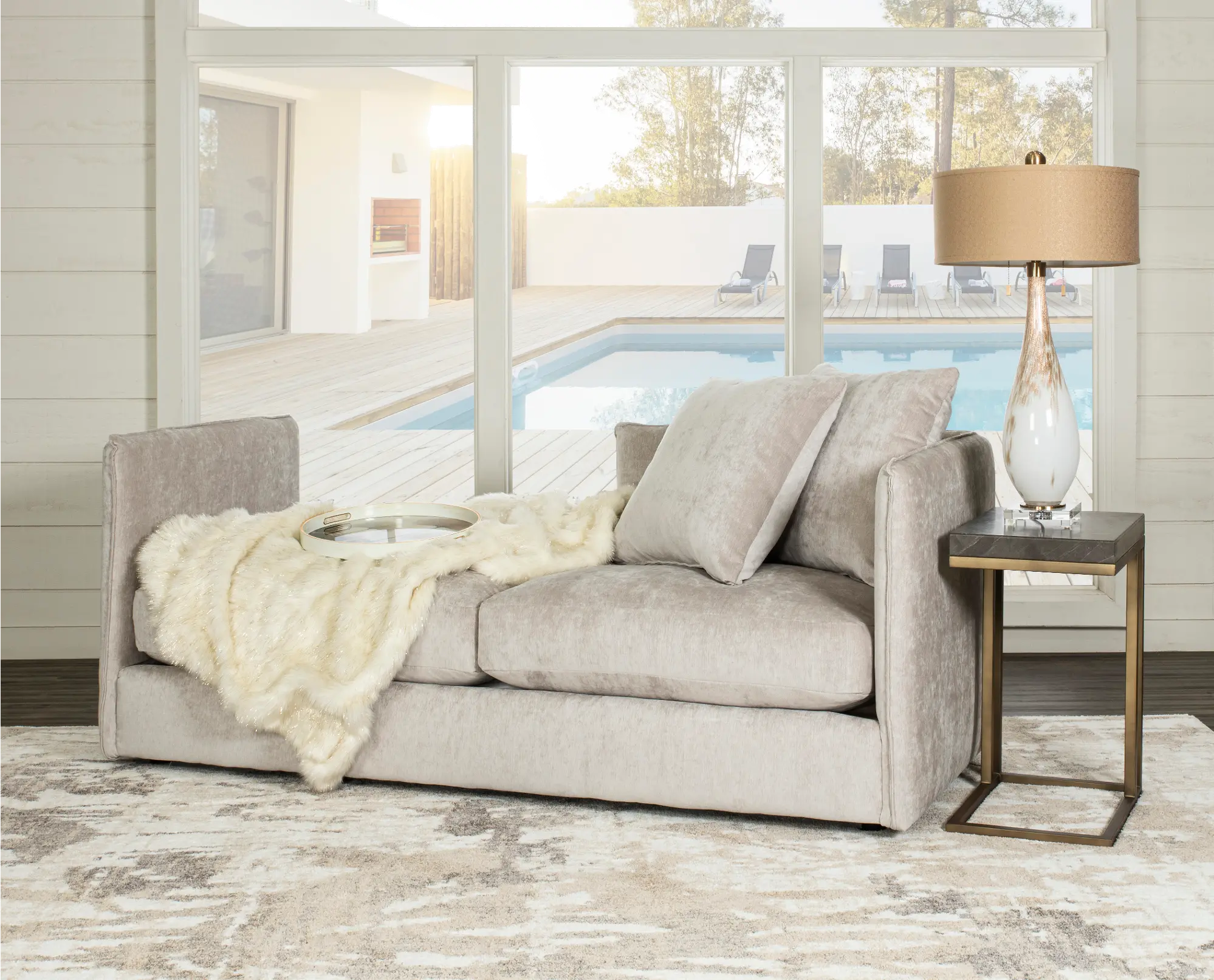 Right Side Facing Fog Gold Upholstered Chaise Lounge - Ansel-2