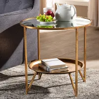 151-9067-RCW Modern Gold and Mirrored Glass Accent Table - Astra