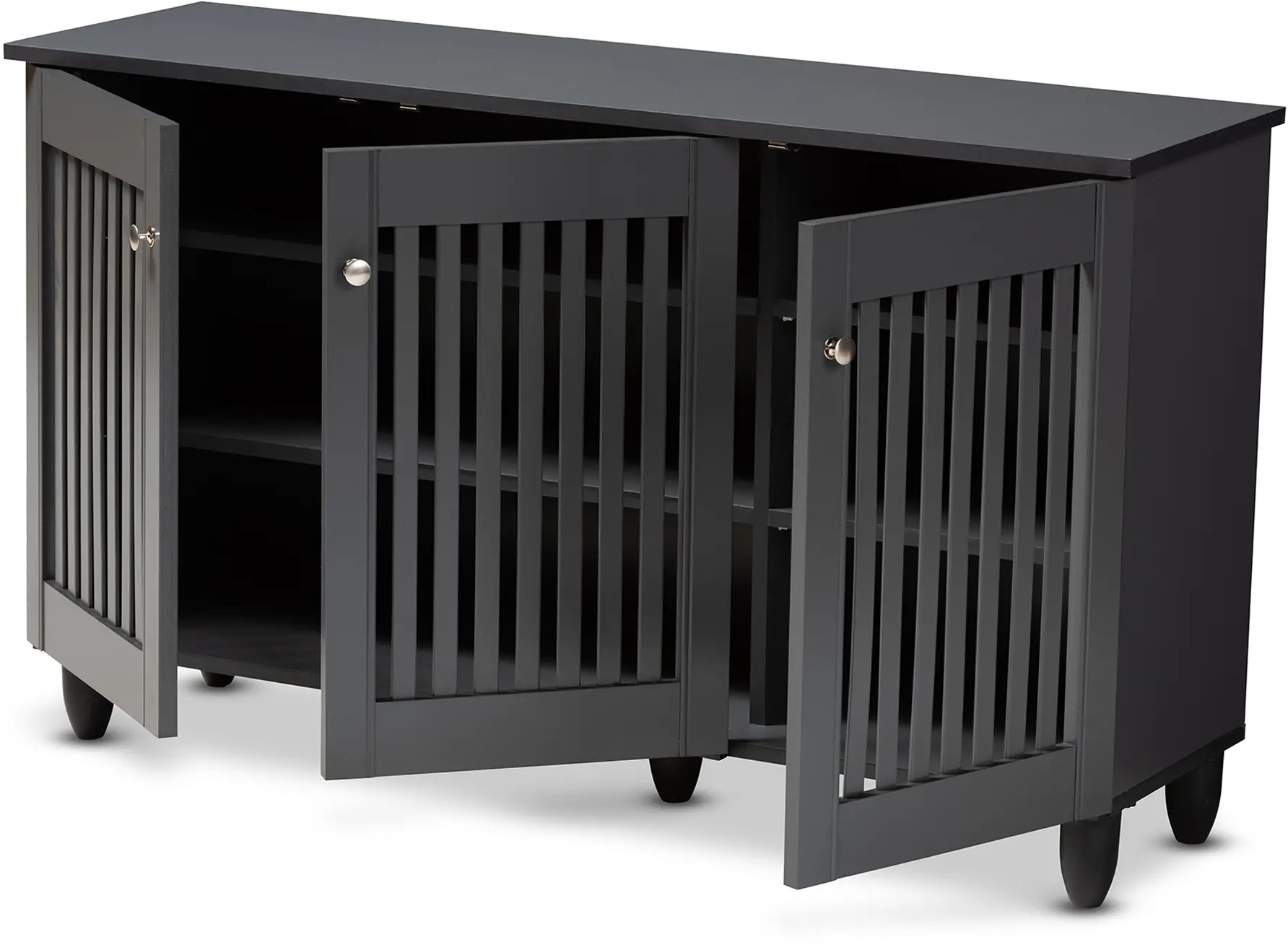 152-9166-RCW Modern Dark Gray 3 Door Entryway Shoe Storage Wide Cabinet - Sheenagh-4