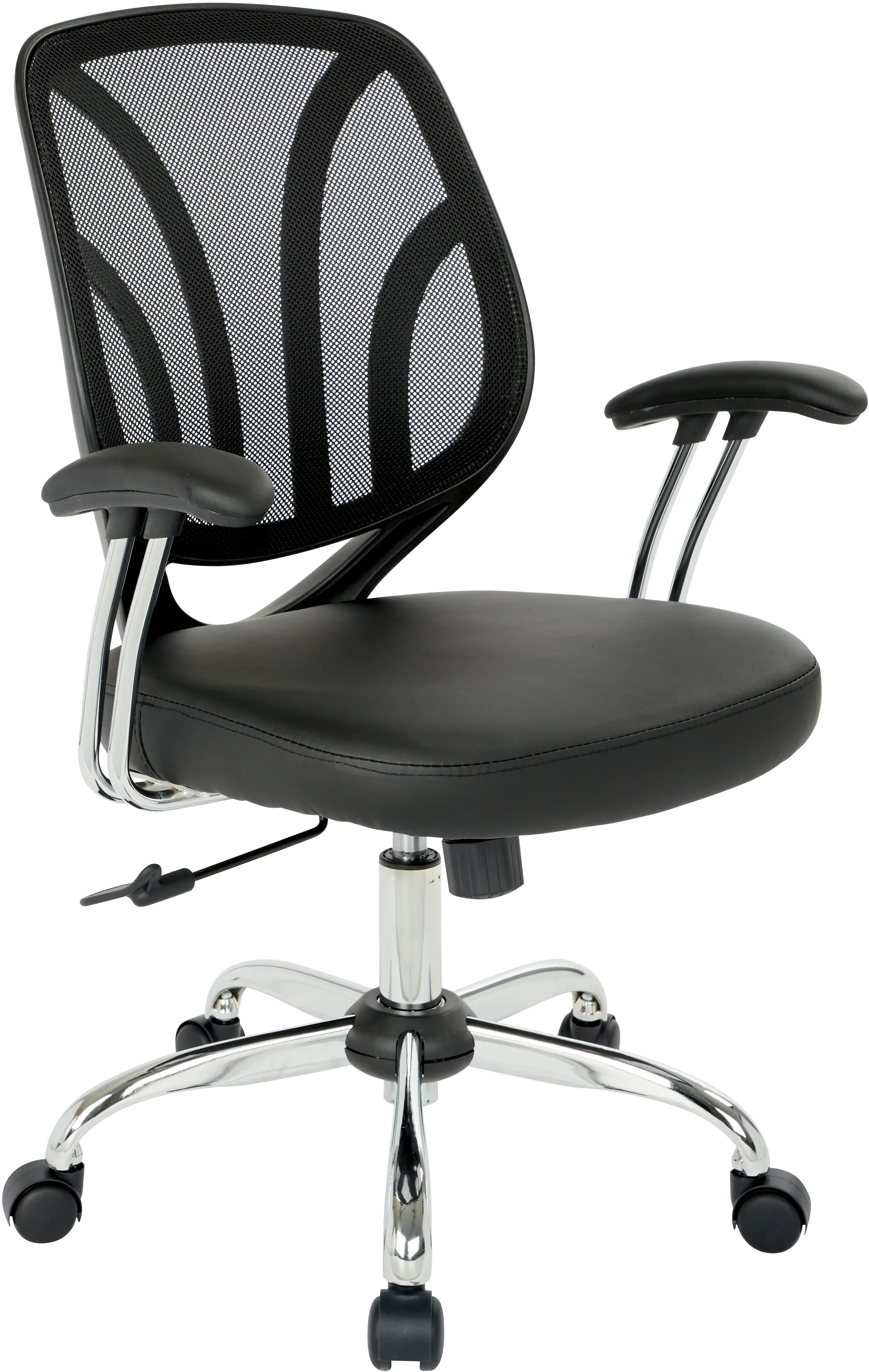 Black Faux Leather Screen Back Chair with Chrome Padded Arms-1