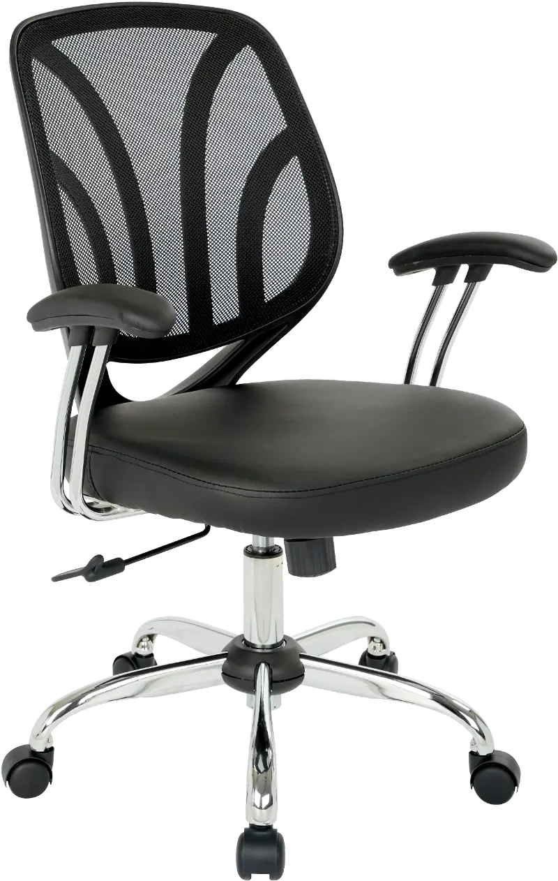Black Faux Leather Screen Back Chair with Chrome Padded Arms