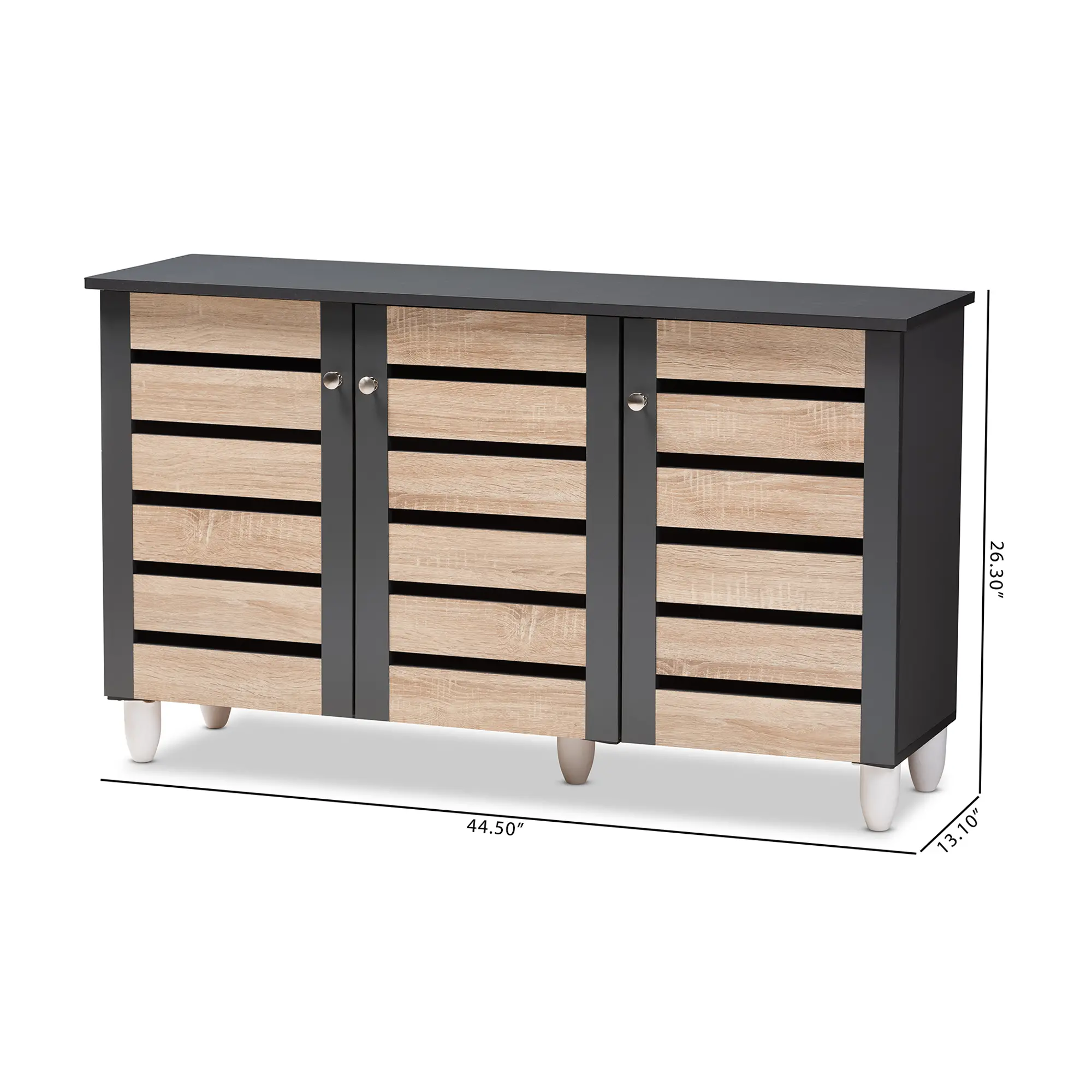 152-9173-RCW Modern Two Tone Oak and Dark Gray 3 Door Shoe Storage Cabinet - Thom-10