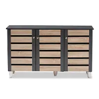 152-9173-RCW Modern Two Tone Oak and Dark Gray 3 Door Shoe Storage Cabinet - Thom