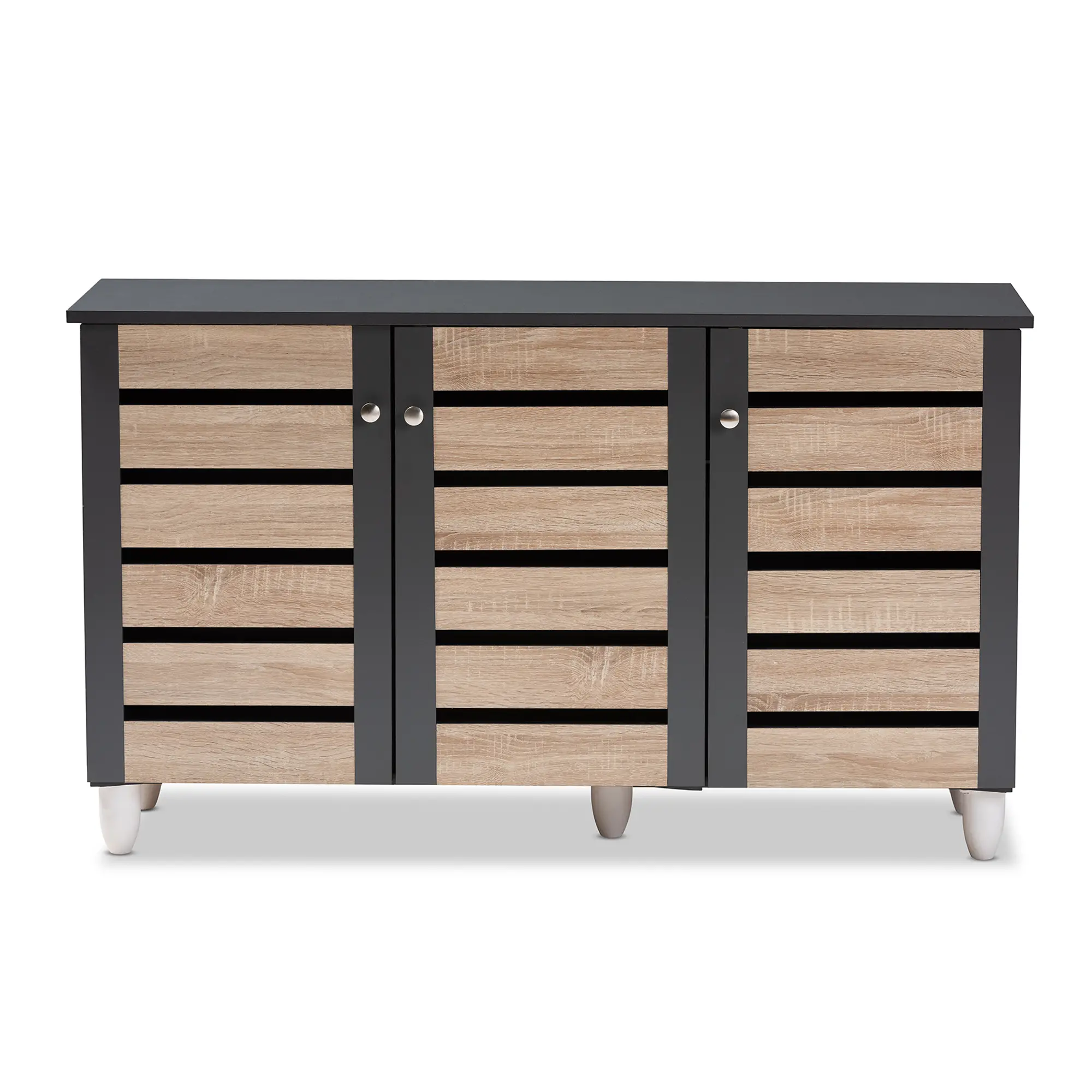 152-9173-RCW Modern Two Tone Oak and Dark Gray 3 Door Shoe Storage Cabinet - Thom-4