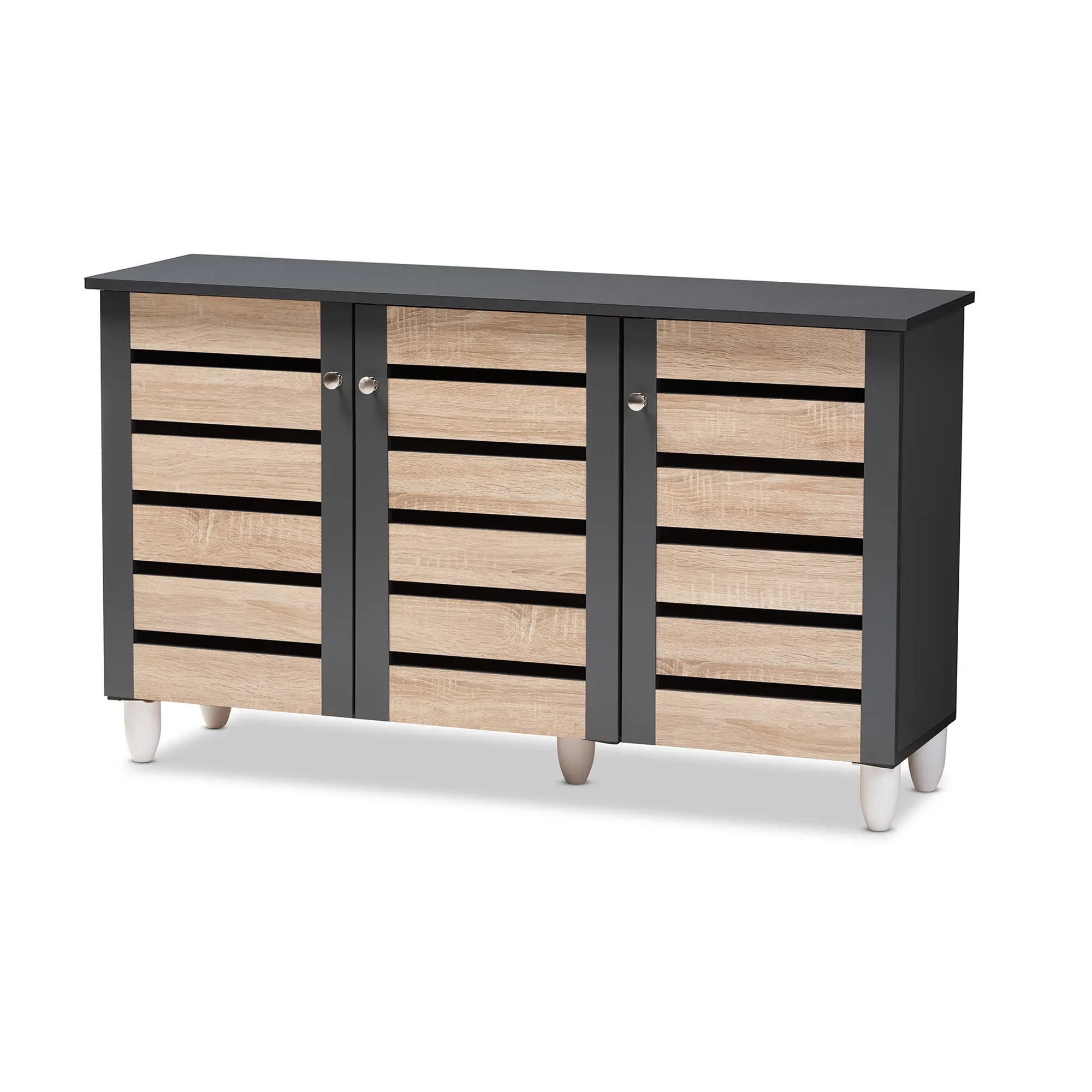152-9173-RCW Modern Two Tone Oak and Dark Gray 3 Door Shoe Storage Cabinet - Thom-5