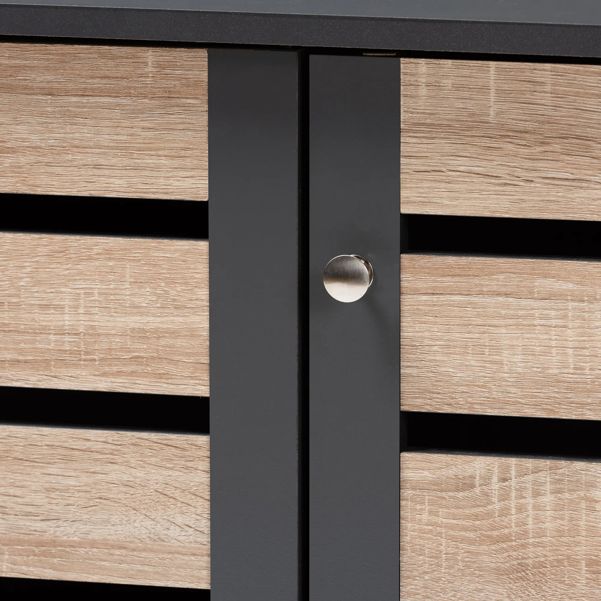 152-9173-RCW Modern Two Tone Oak and Dark Gray 3 Door Shoe Storage Cabinet - Thom-8