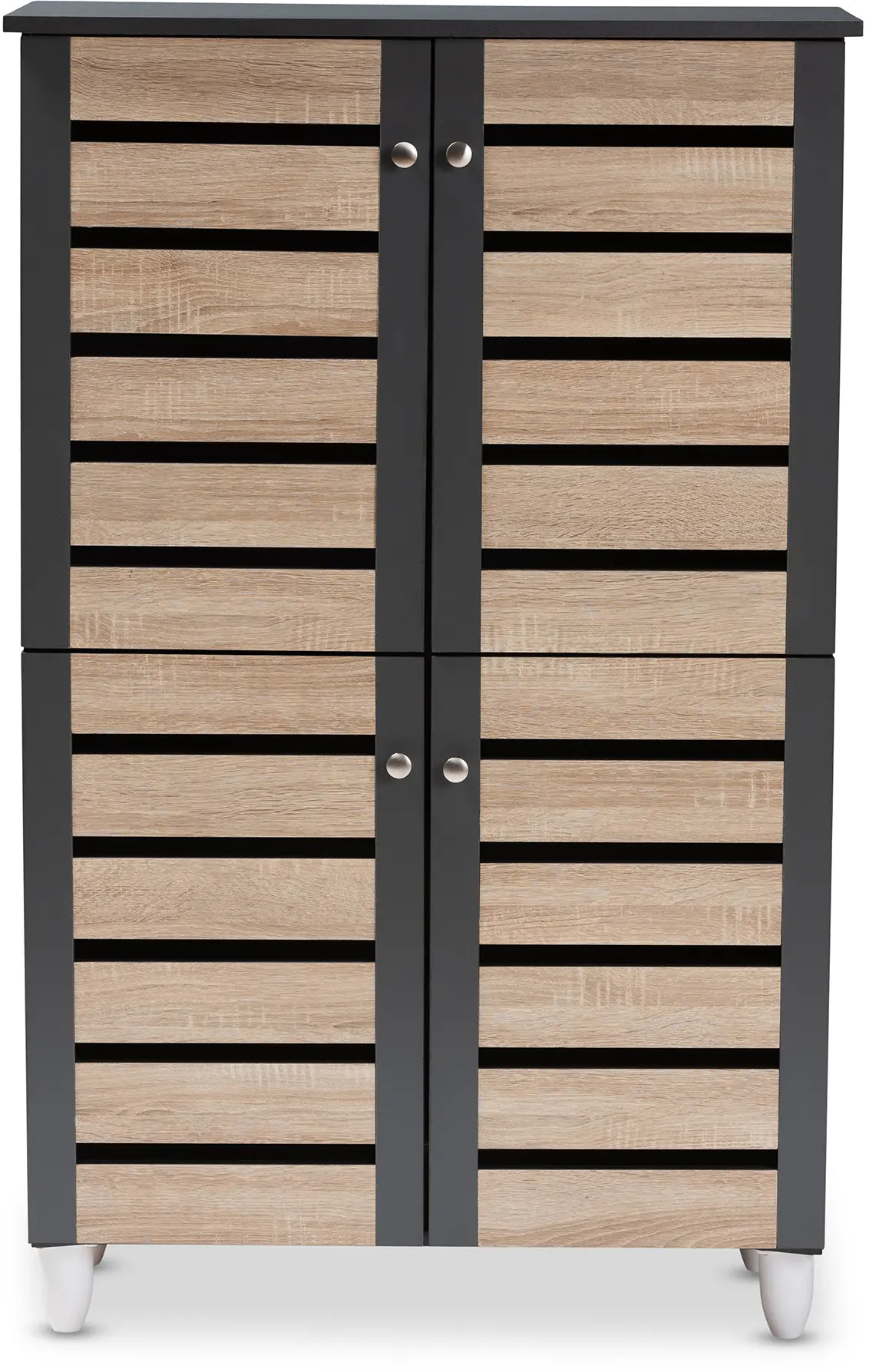 152-9174-RCW Modern Two Tone Oak and Dark Gray 4 Door Shoe Storage Cabinet - Thom-2