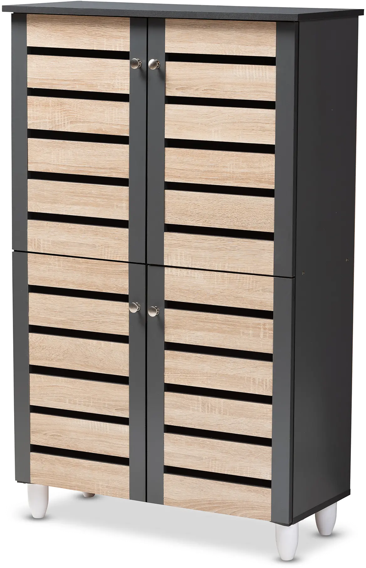 152-9174-RCW Modern Two Tone Oak and Dark Gray 4 Door Shoe Storage Cabinet - Thom-1