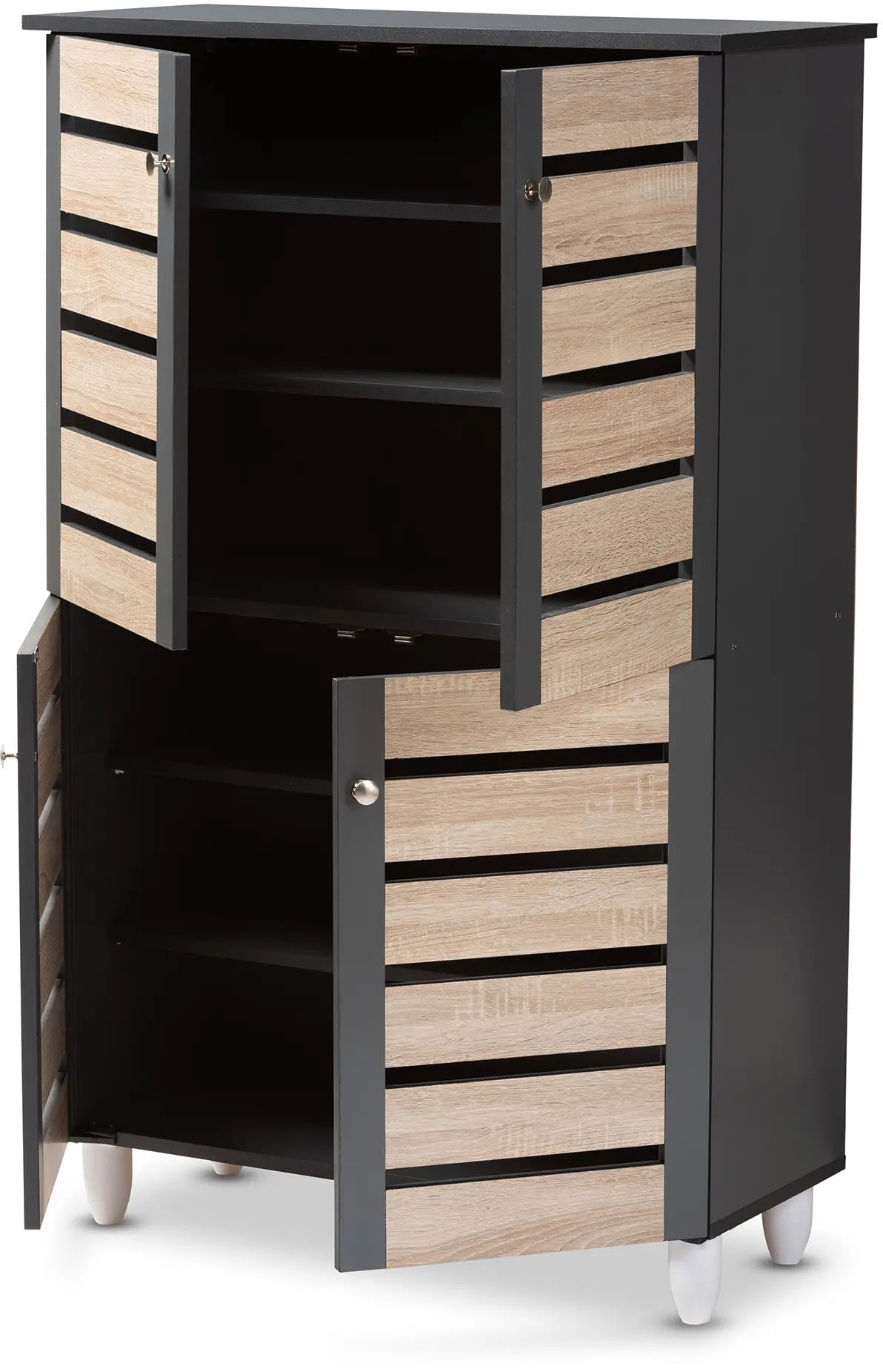152-9174-RCW Modern Two Tone Oak and Dark Gray 4 Door Shoe Storage Cabinet - Thom-5