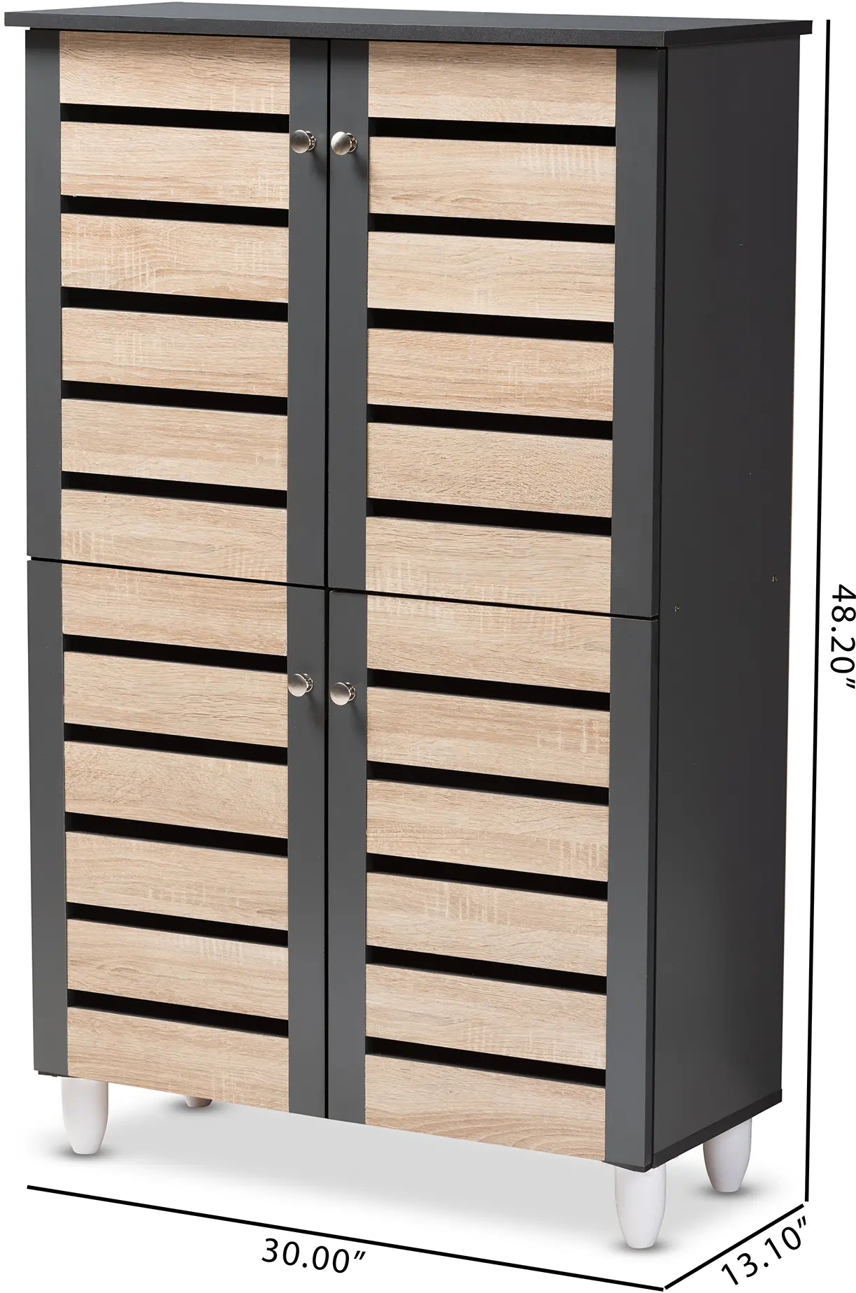 152-9174-RCW Modern Two Tone Oak and Dark Gray 4 Door Shoe Storage Cabinet - Thom-9