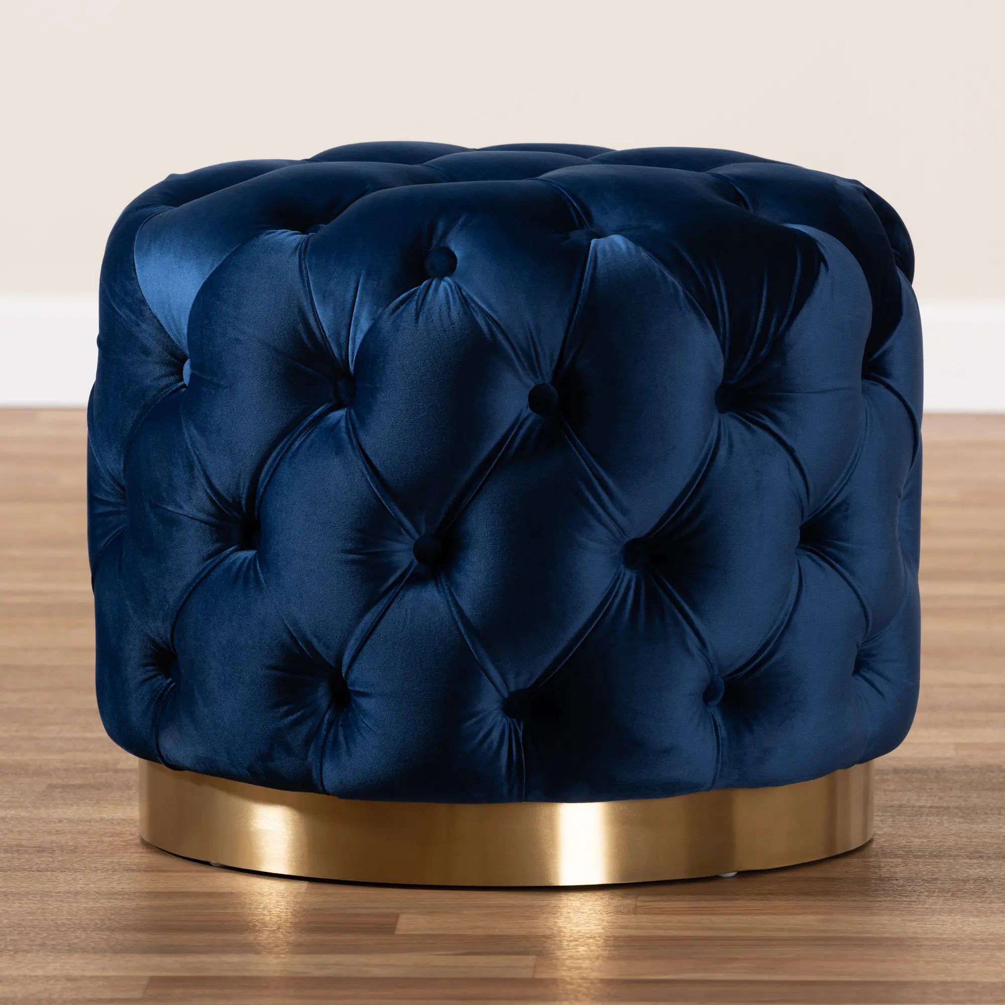152-9376-RCW Glam Royal Blue Velvet Tufted Ottoman - Dulcie-3