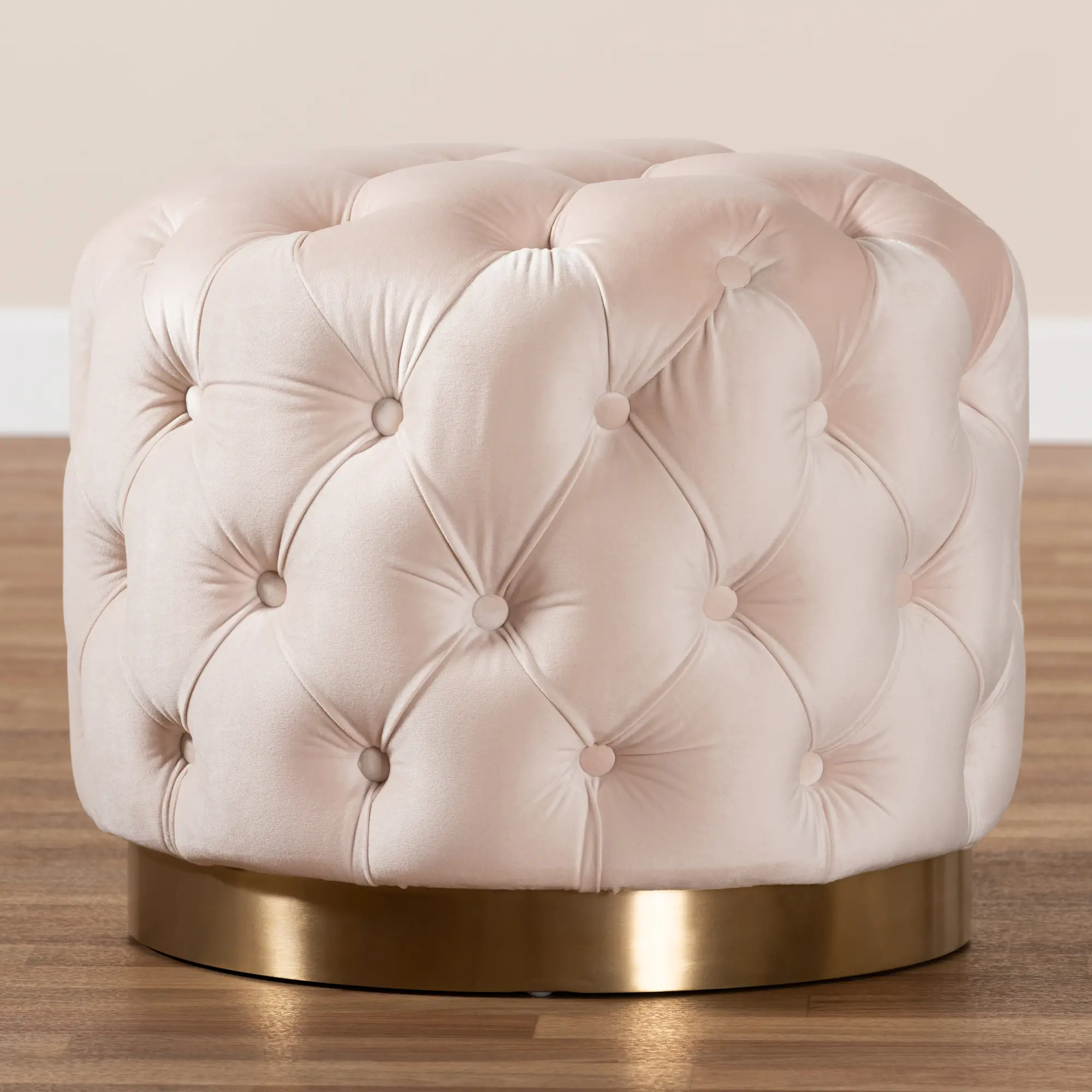 152-9379-RCW Glam Light Beige Velvet Tufted Ottoman - Dulcie-3