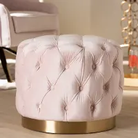 152-9378-RCW Glam Light Pink Velvet Tufted Ottoman - Dulcie