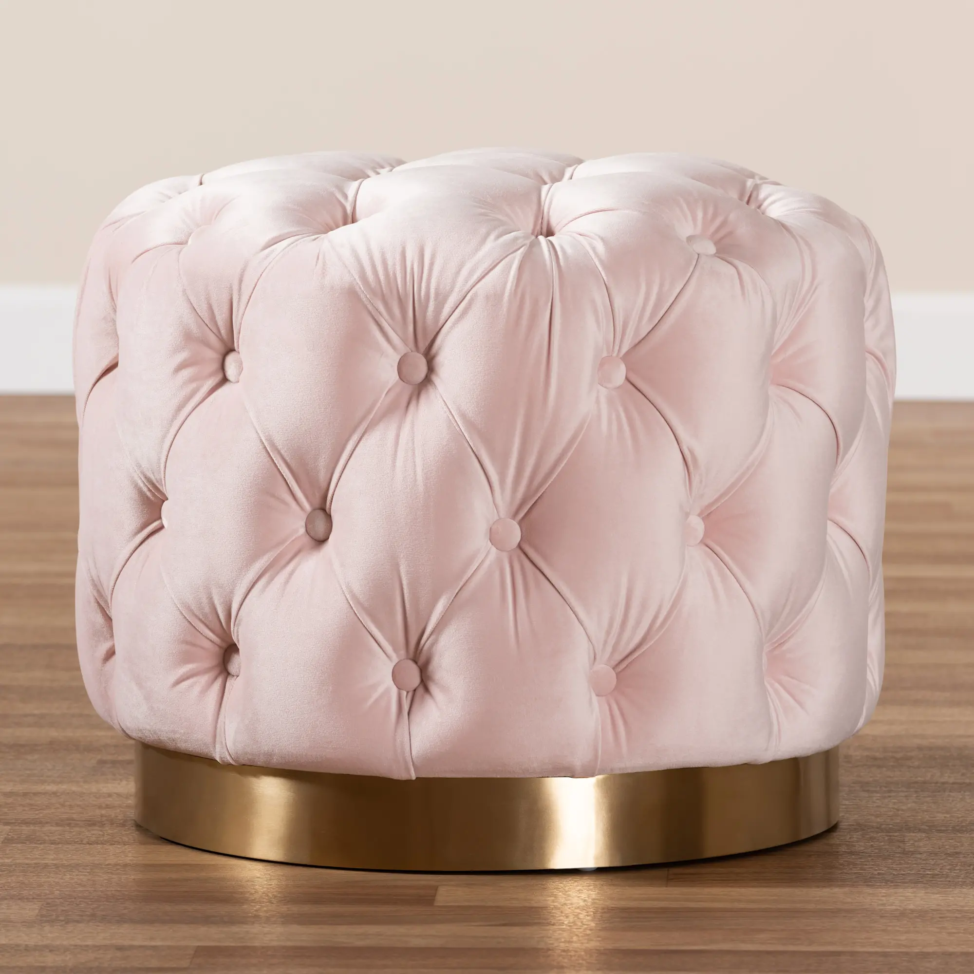 152-9378-RCW Glam Light Pink Velvet Tufted Ottoman - Dulcie-3