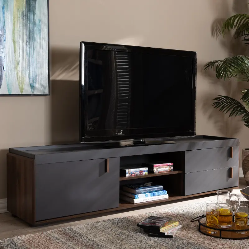 Modern Gray and Walnut 2-Drawer TV Stand - Scottie