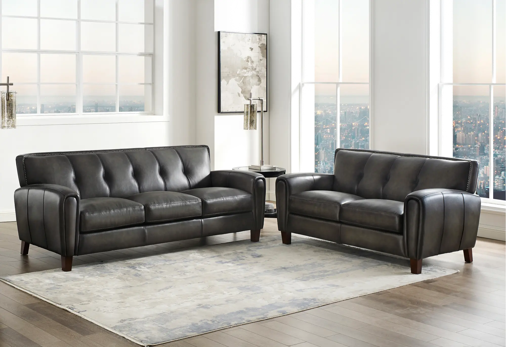 Savannah Ash Gray Leather 2 Piece Living Room Set - Amax Leather-2