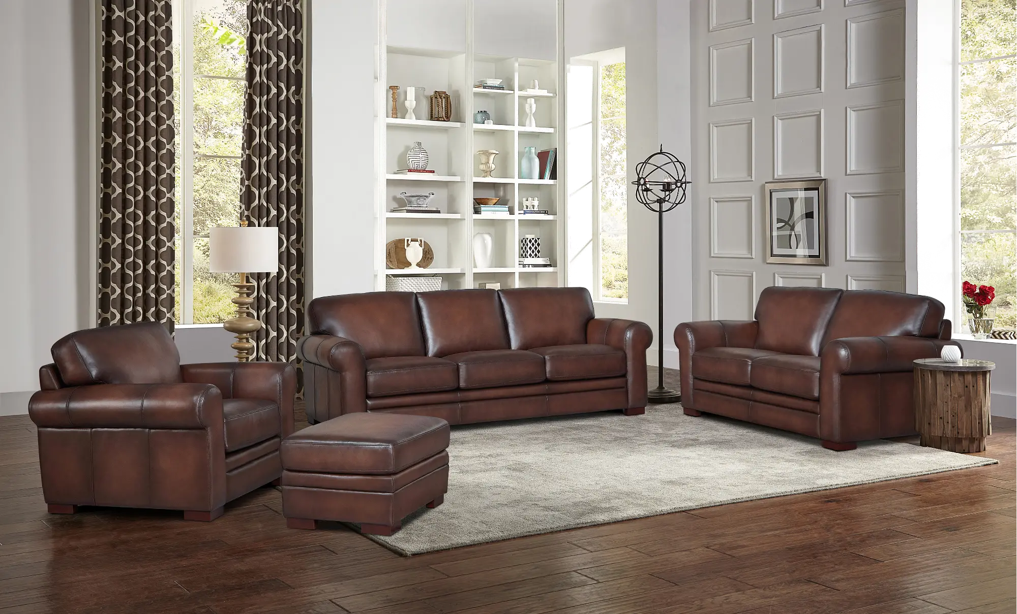 Eglinton Brown Leather 4 Piece Living Room Set-2