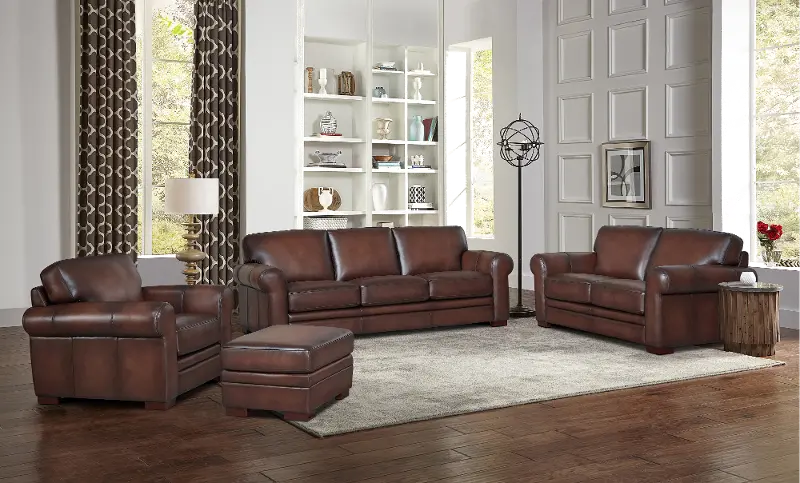 Eglinton Brown Leather 4 Piece Living Room Set