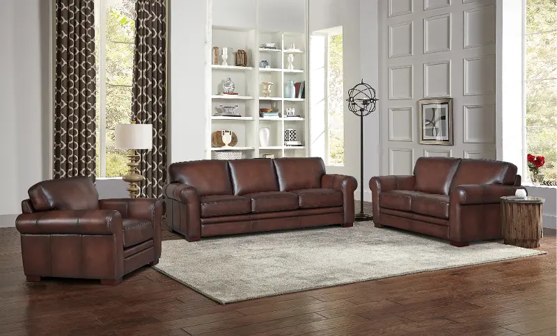 Eglinton Brown Leather 3 Piece Living Room Set