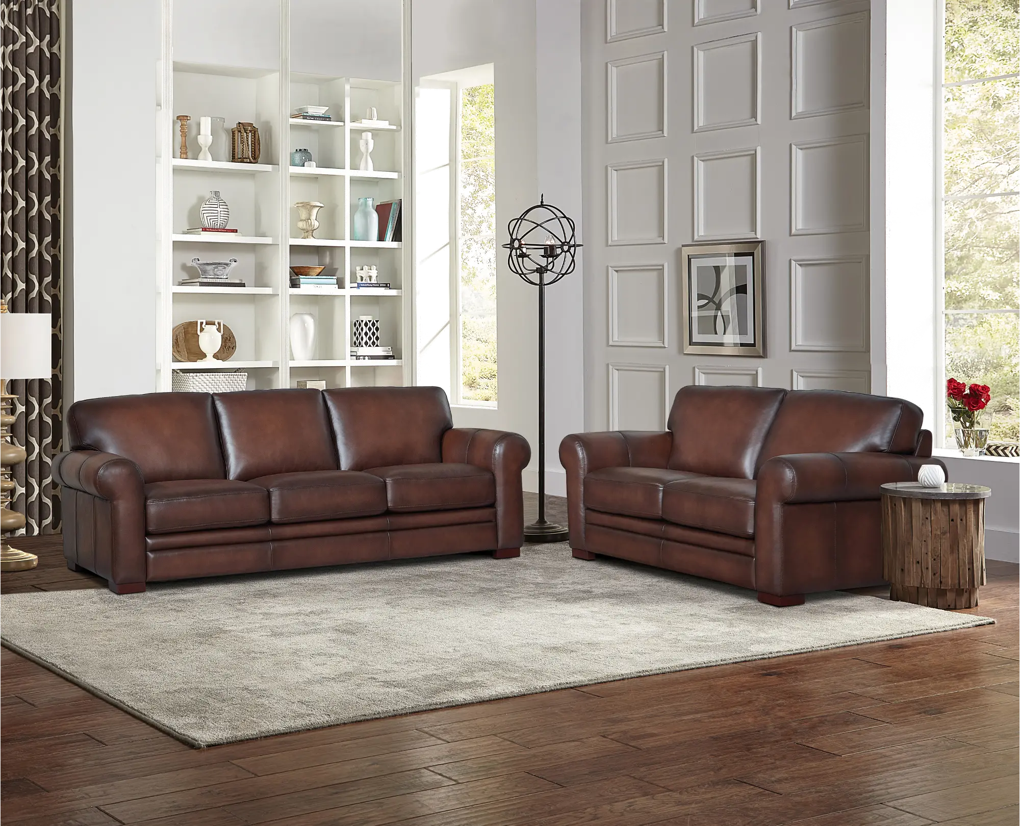 Eglinton Brown Leather 2 Piece Sofa and Loveseat Set-1