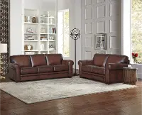 Eglinton Brown Leather 2 Piece Sofa and Loveseat Set