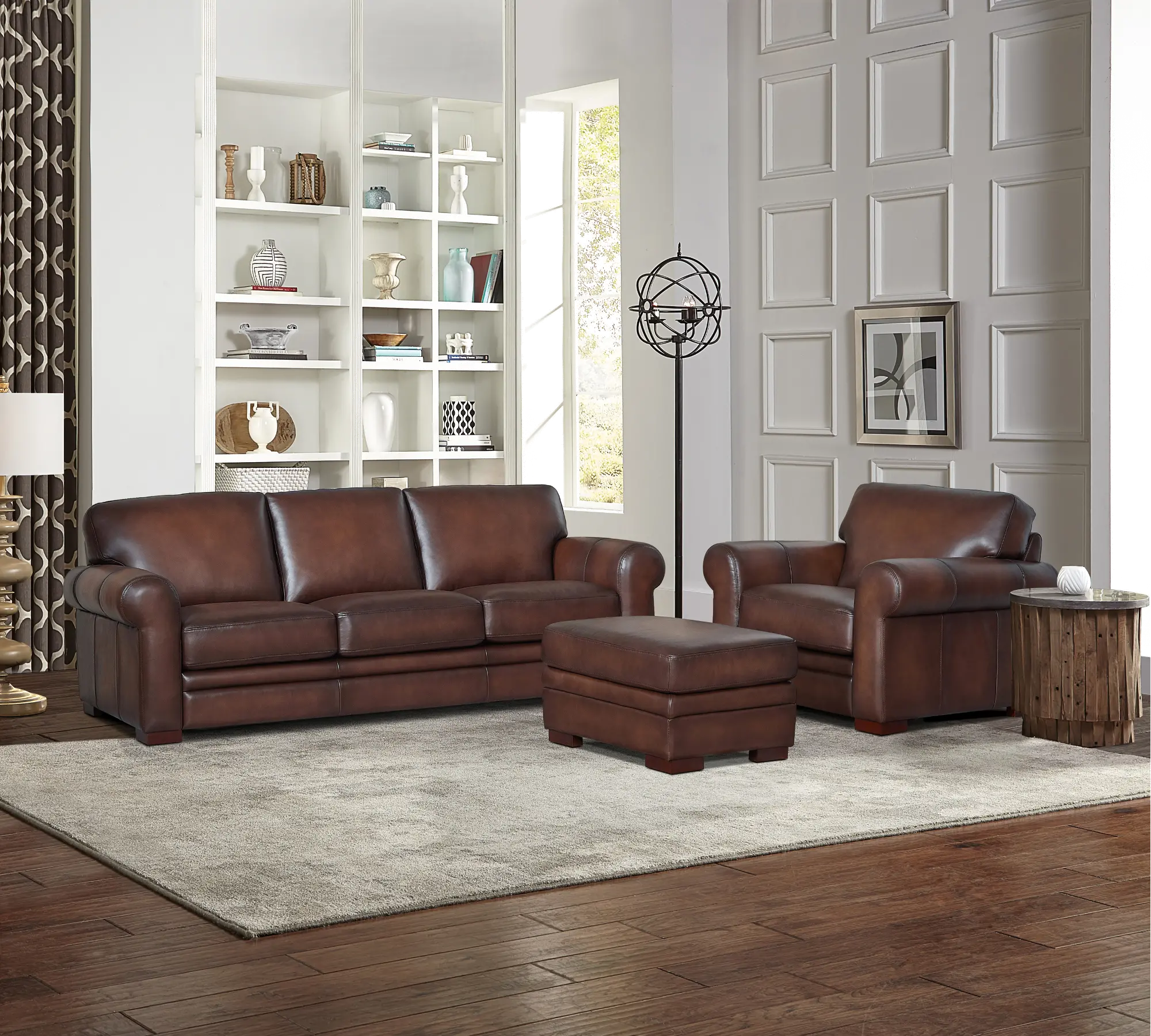 Eglinton Brown Leather 3 Piece Living Room Set-1