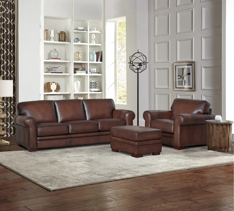 Eglinton Brown Leather 3 Piece Living Room Set