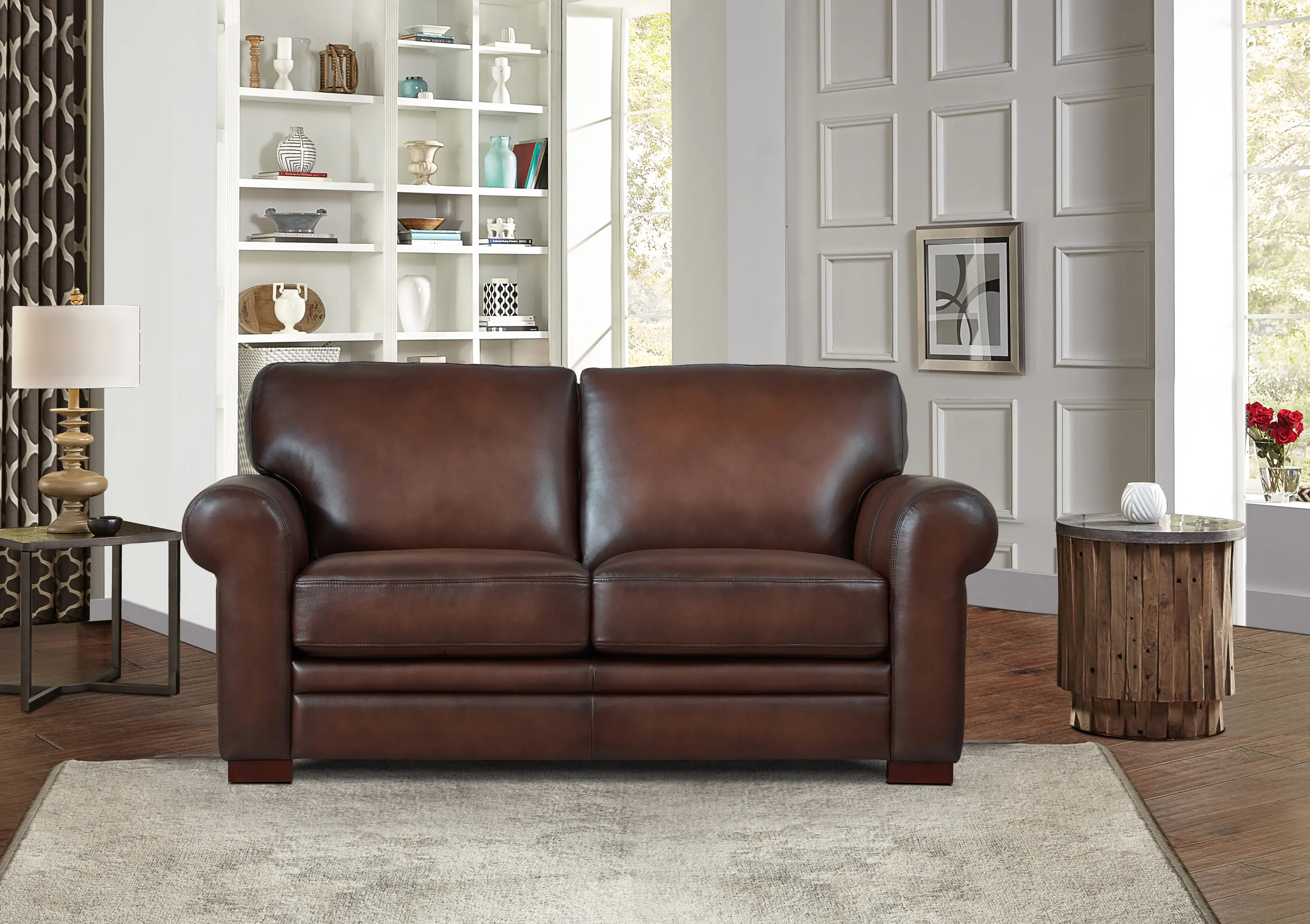 Eglinton Brown Leather Loveseat-2
