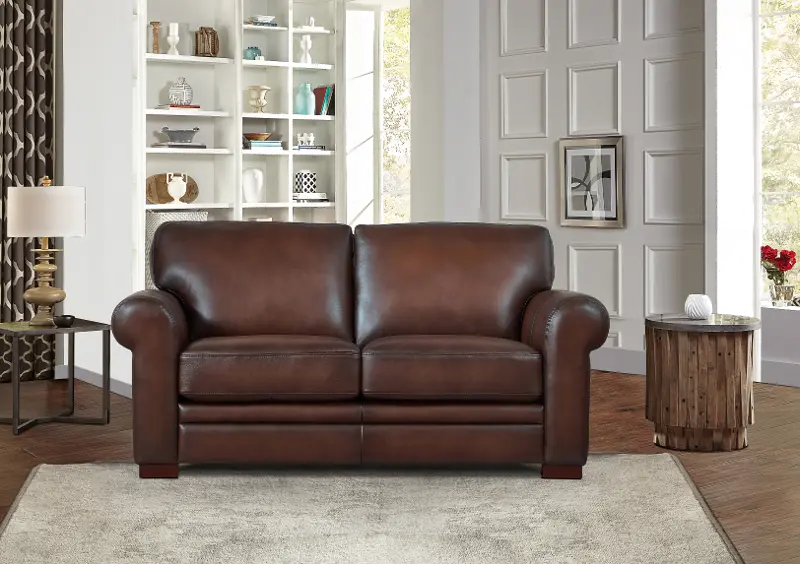Eglinton Brown Leather Loveseat