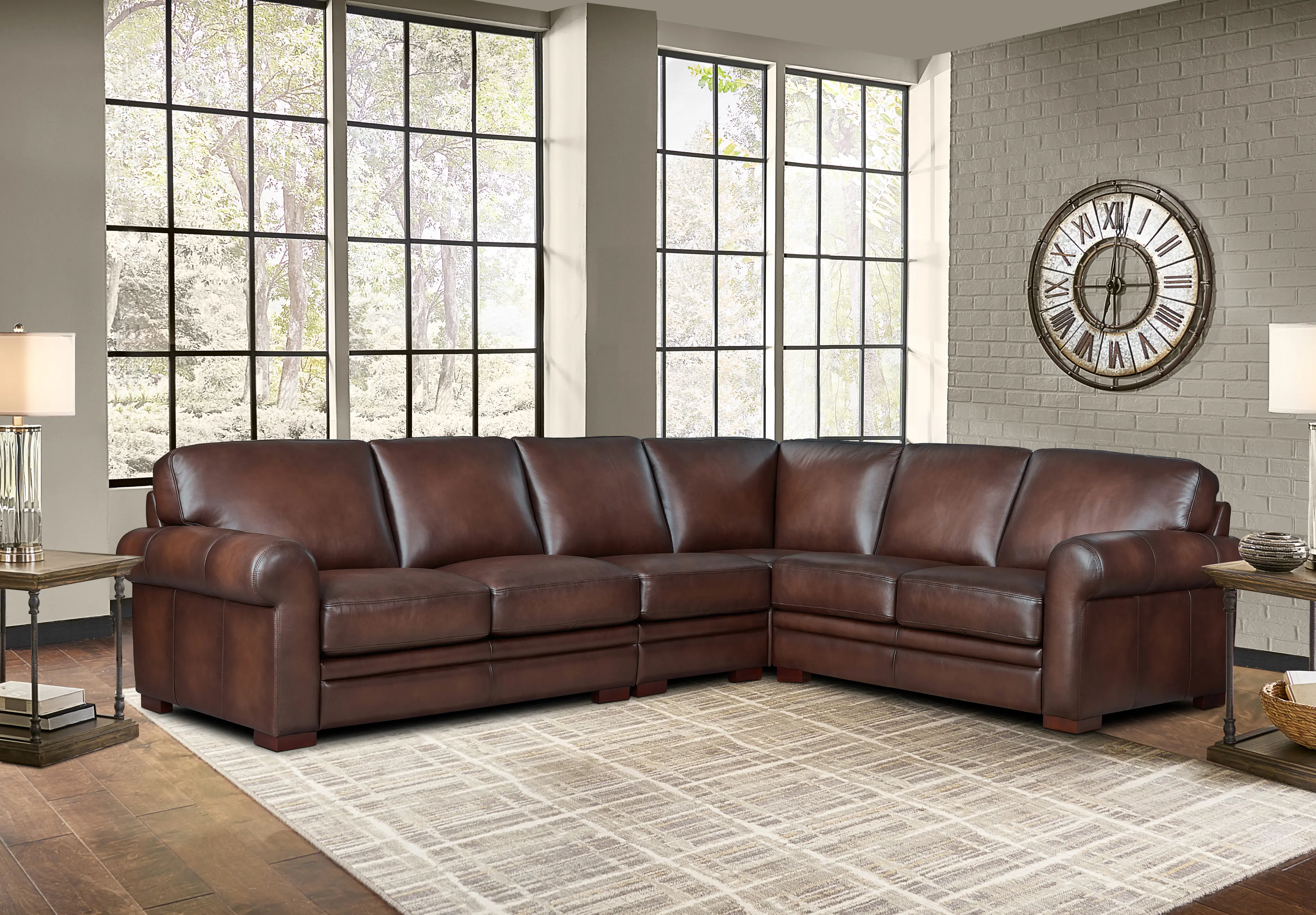 Eglinton Brown Leather 4 Piece Sectional-2