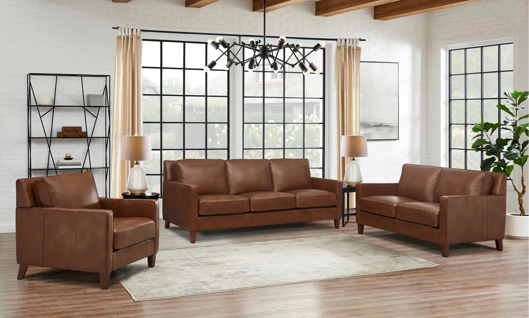 New Haven Brown Leather 3 Piece Living Room Set-2