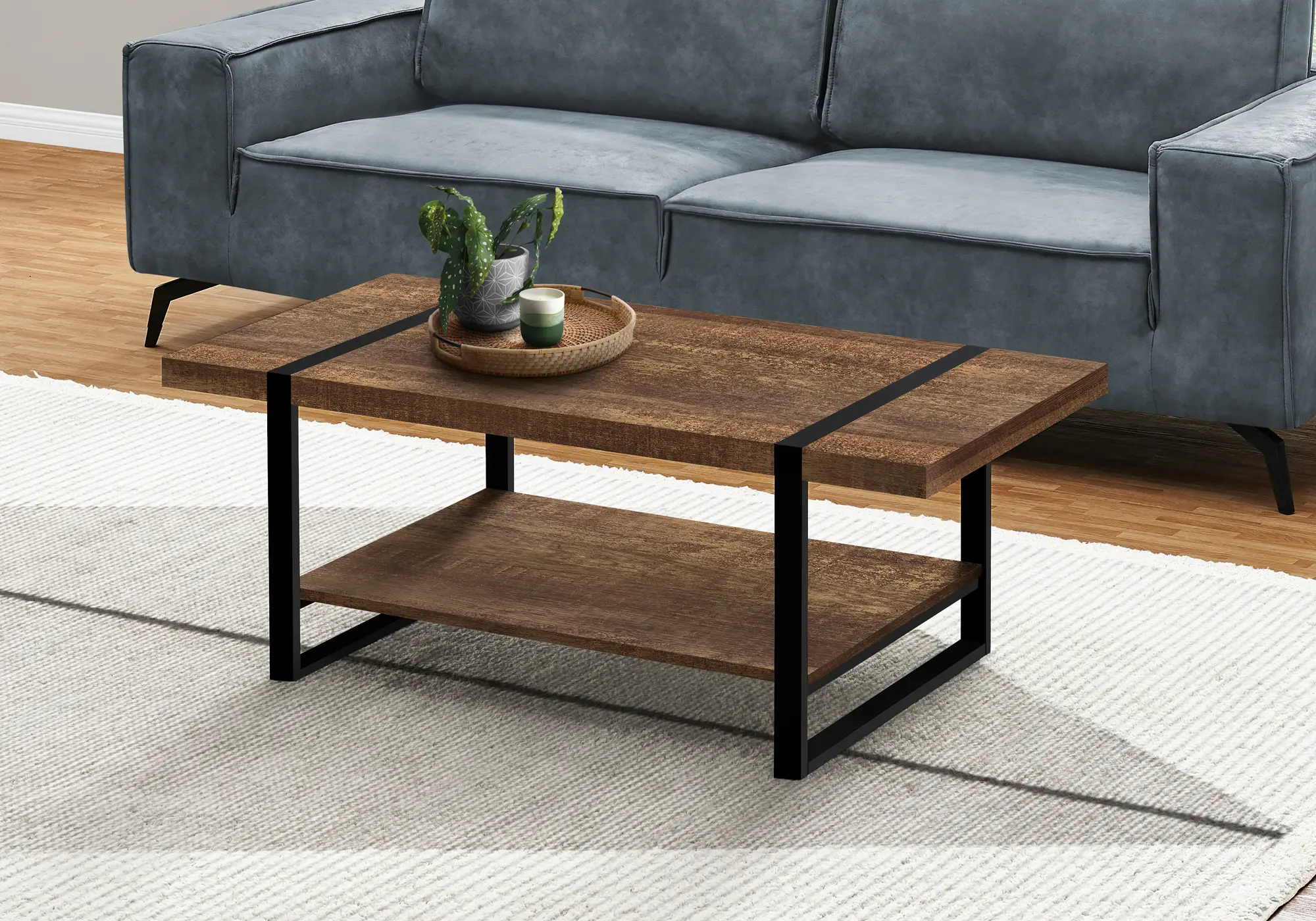 Industrial Reclaimed Brown Coffee Table with Metal-2