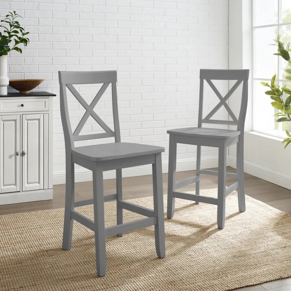 X-Back Gray Counter Bar Stool Set of 2
