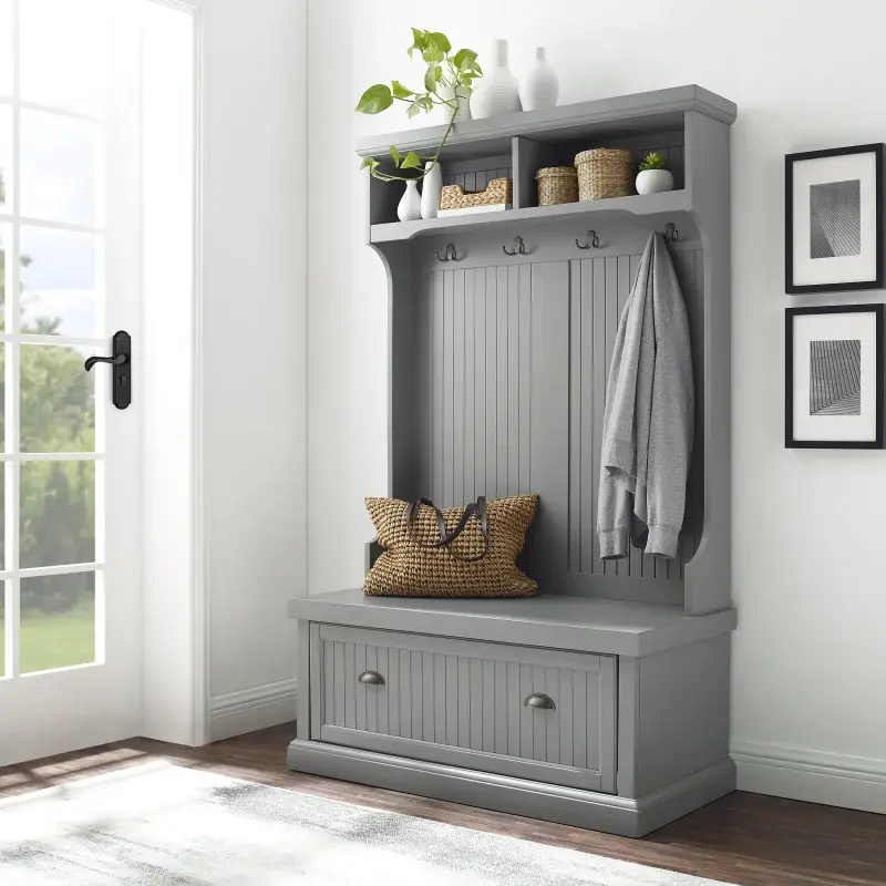 CF6006-GY Seaside Gray Distressed Hall Tree With Storage-1