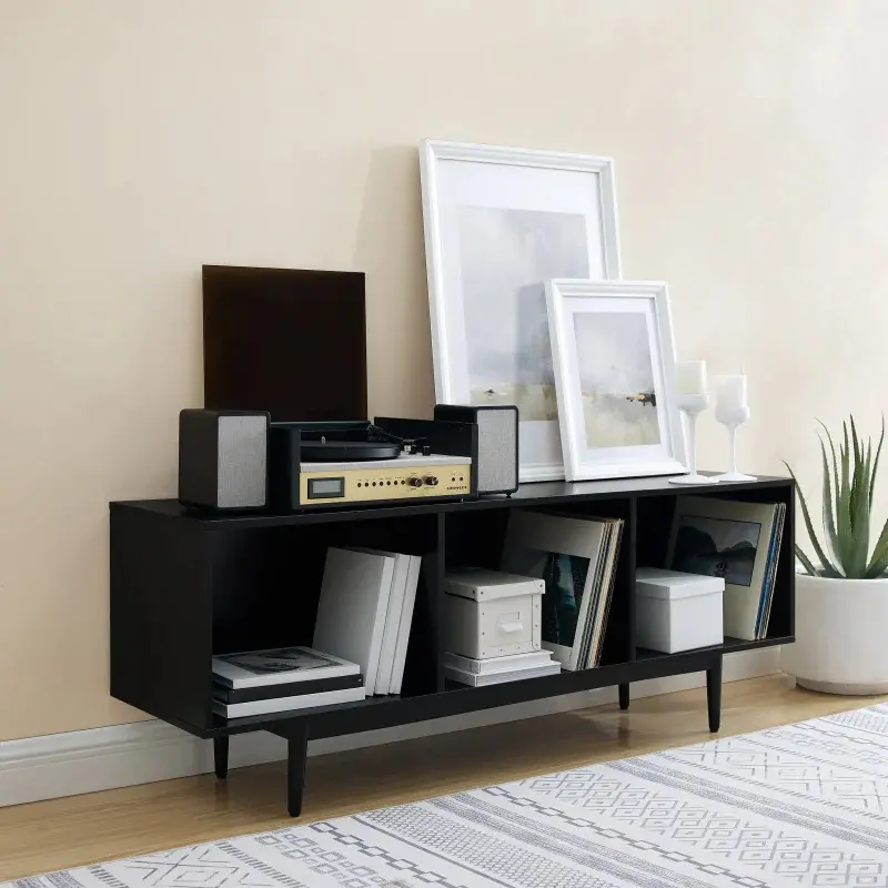 CF1115-BK Liam Large Black Record Storage Cabinet-1